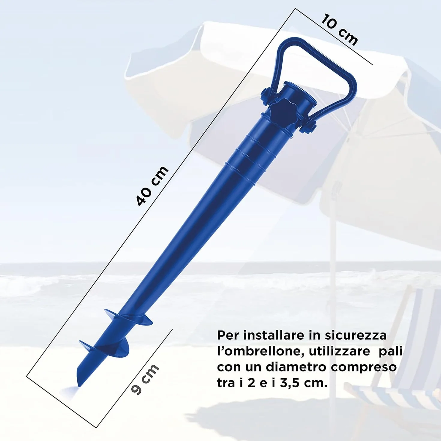 Punta puntale trivella per ombrellone da spiaggia mare Picchetto Ombrello Base Fissaggio Colori Rosso Blu Giallo Verde Abs Resistente Pratico e Leggero
