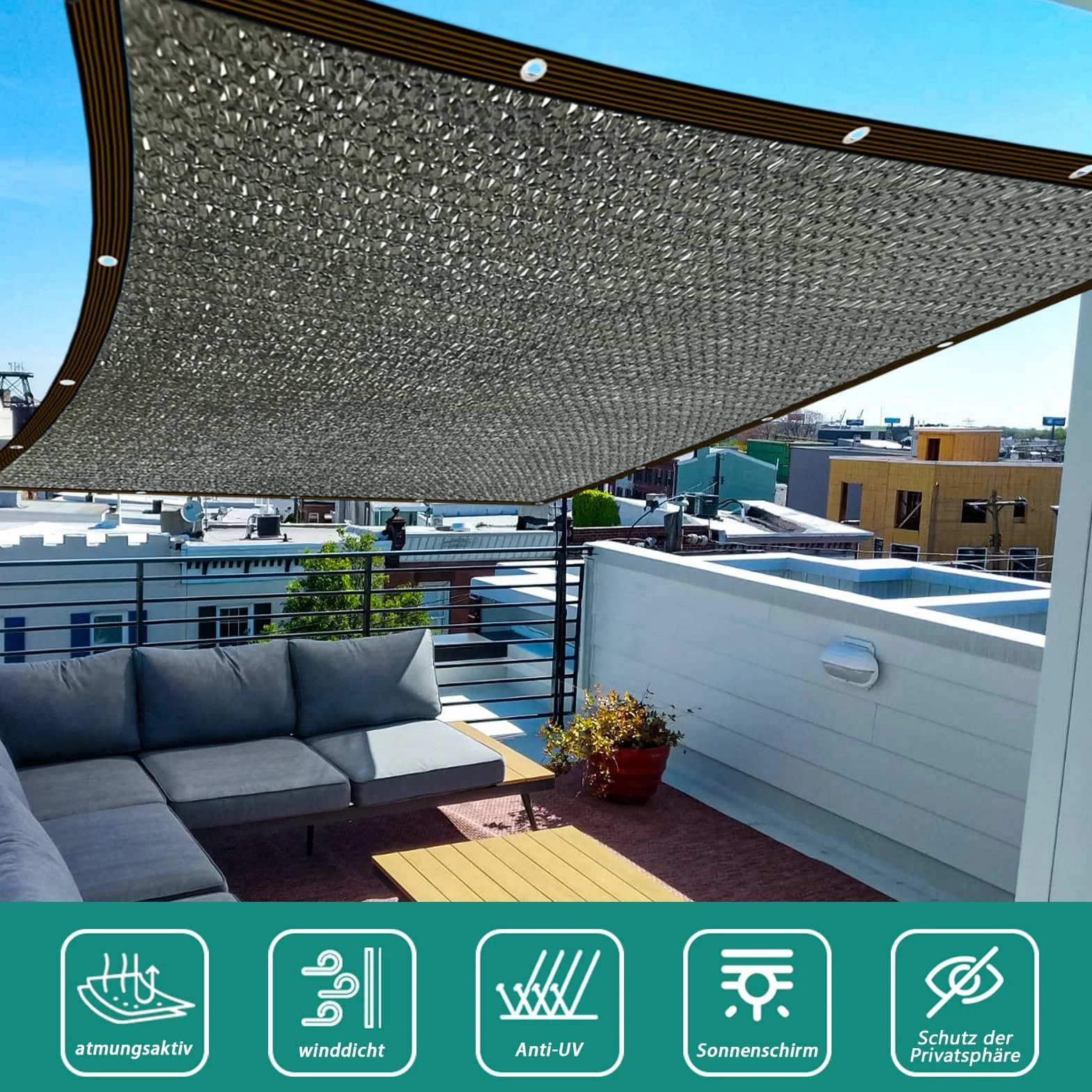Rete Ombreggiante 3x5m 70% - Blocca i Raggi UV, Antivento, Antigrandine - Telo Ombreggiante con Occhielli per Pergola, Giardino, Balcone, Serra, Pollaio