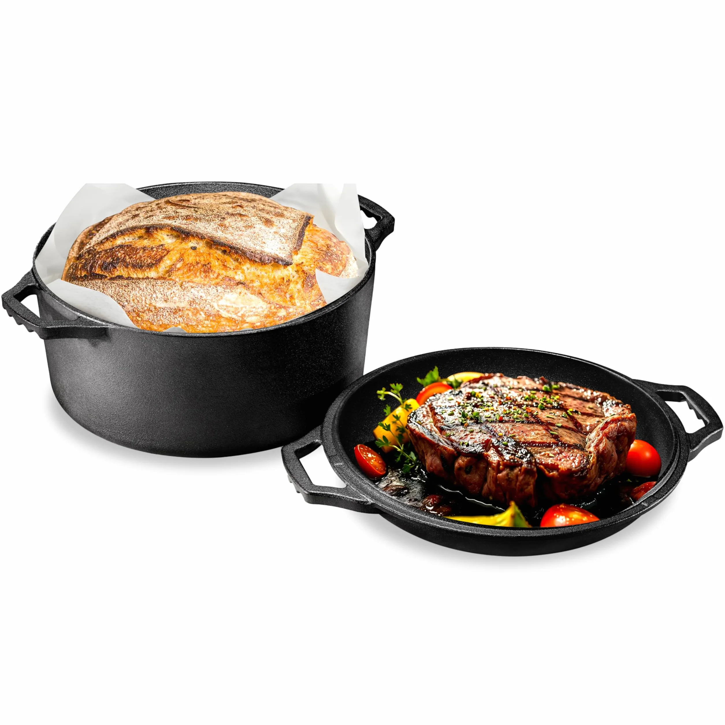 NutriChef Forno Olandese in Ghisa, Antiaderente Pre-Stagionato Doppio, Pentola e Coperchio con Manico, Adatto per Forno, Stufa, Griglia e Campeggio