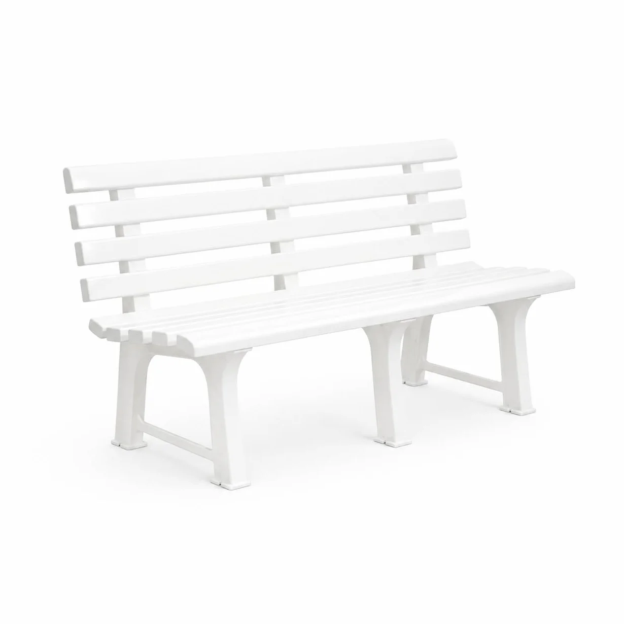 Panchina da Giardino in Resina 145X49X74h CM - da Esterno, Resistente, 3 posti, Balcone, Terrazzo, Locali, Schienale, con Poggioli, Facile da Pulire - Colore Bianco