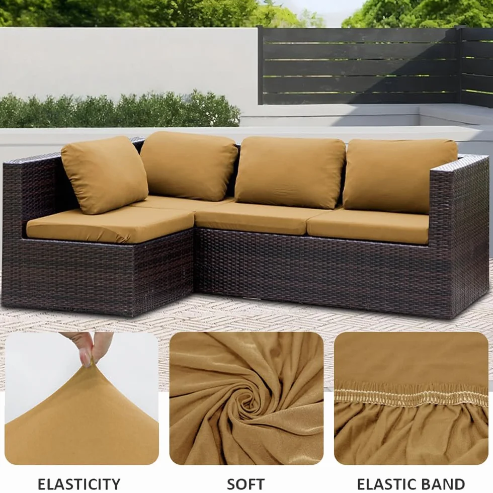 Hiseng Copriseduta per Divano Elasticizzato Morbido in Tinta Unita, Federe di Ricambio per Cuscini da Esterno per Sedie da Giardino in Rattan, Antiscivolo con Banda Elastica (Borgogna,8 pezzi)