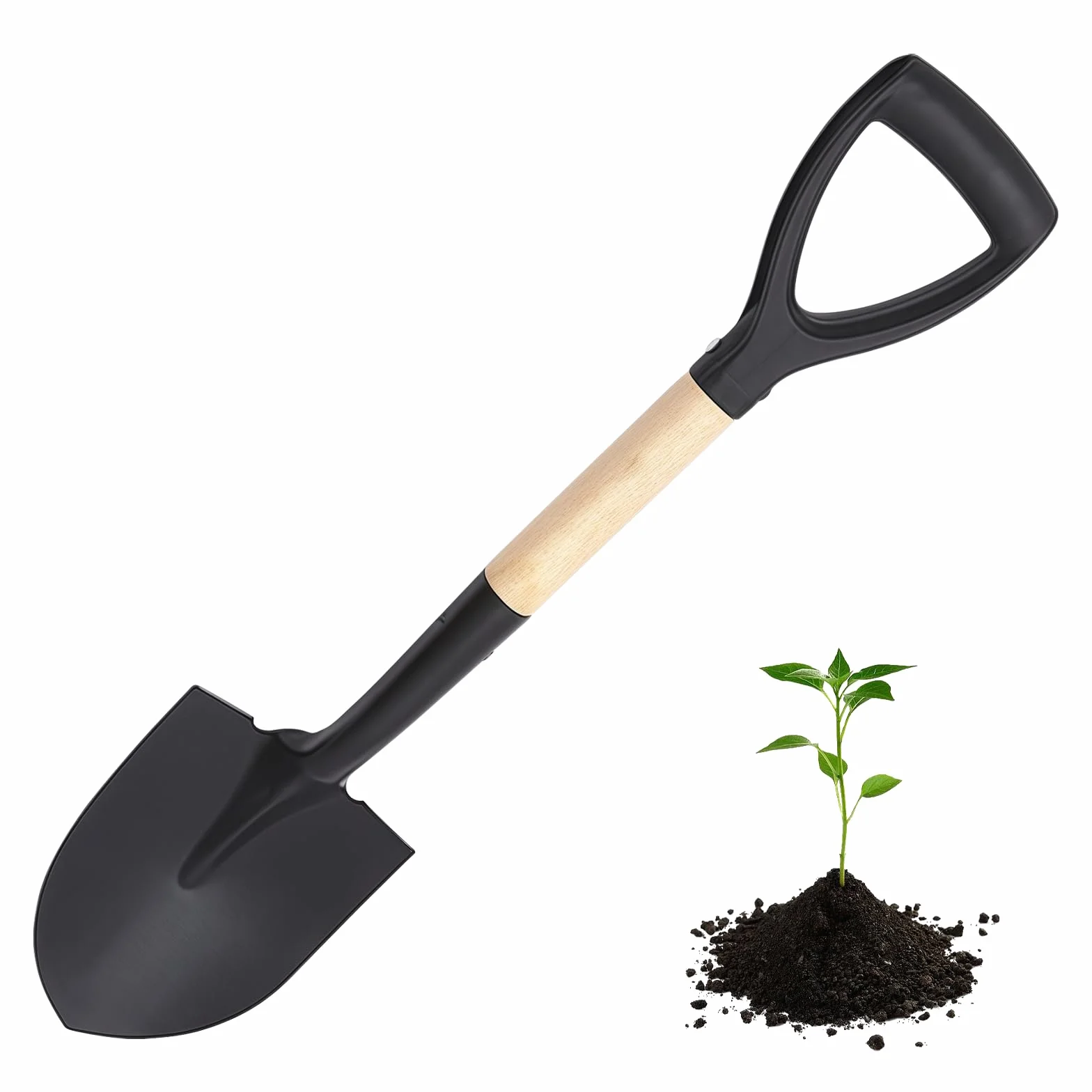Nizirioo Vanga da giardino con manico in legno, D 68 cm, punta in acciaio, professionale per pavimenti duri (nero)
