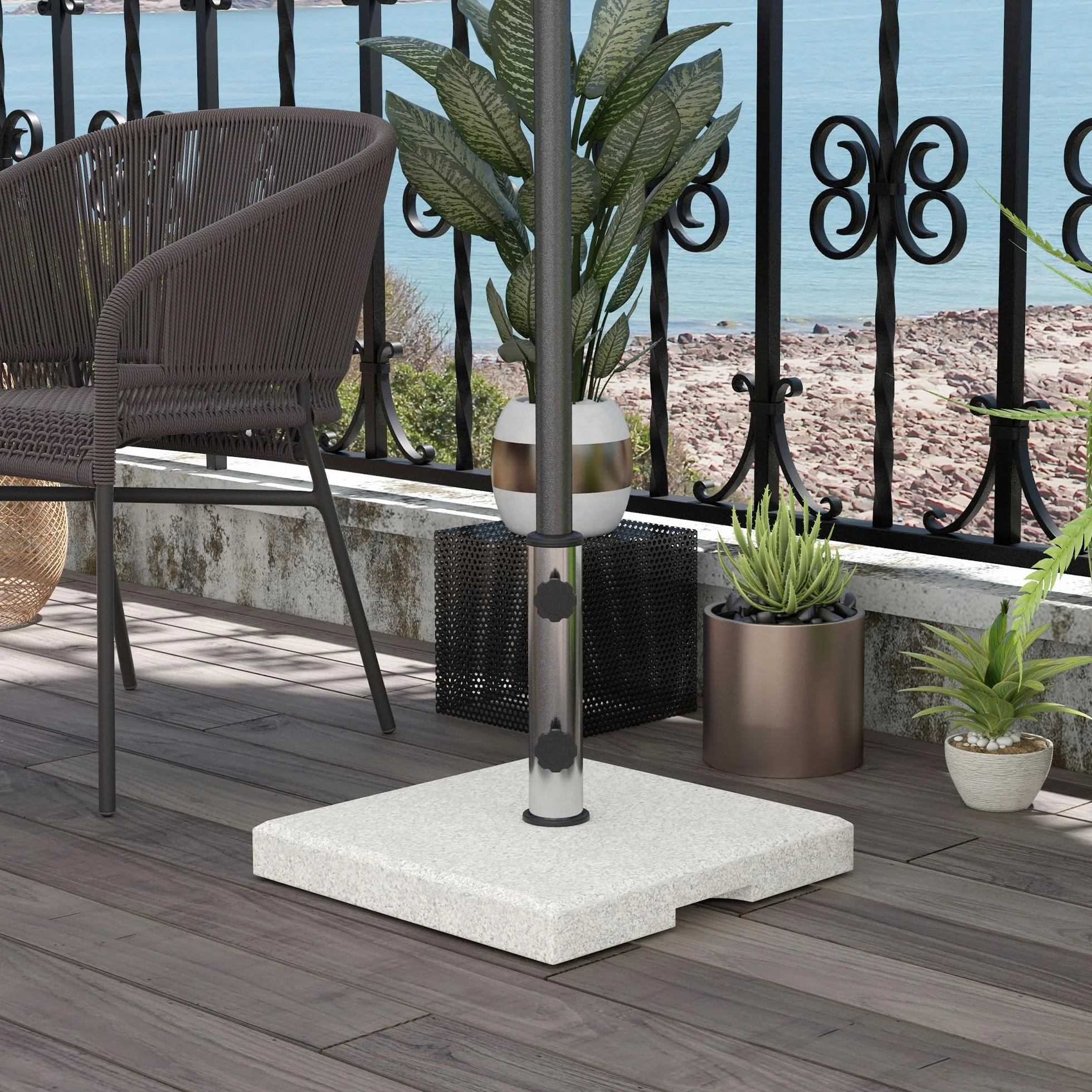 Outsunny Base per Ombrellone da Giardino 25kg per Pali da Ø32mm, Ø38mm e Ø48mm, Base Ombrellone in Granito e Acciaio Inox con Manopole Laterali e Maniglie, 38x38x38 cm, Grigia