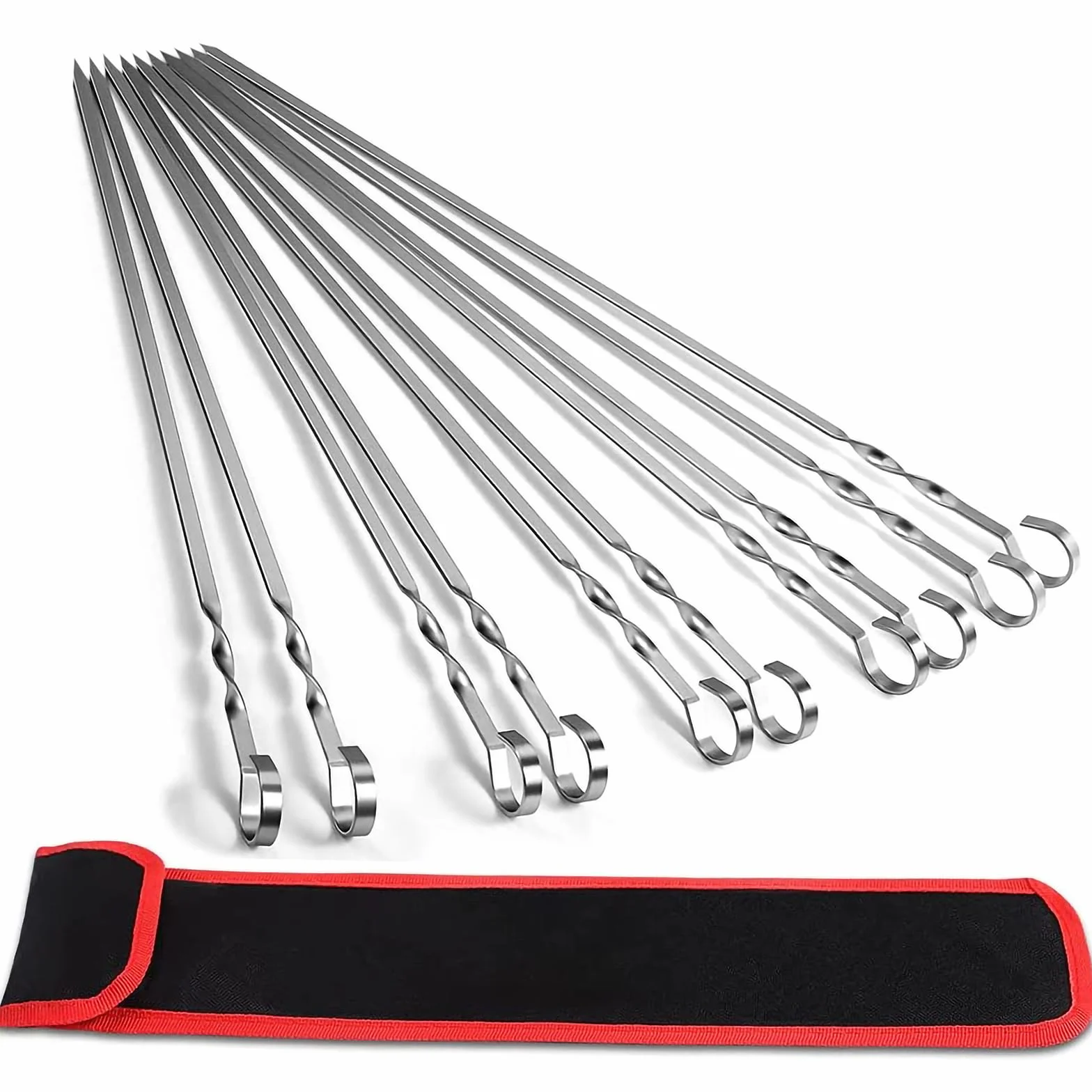 20 Pezzi Spiedini per Barbecue Spiedini in Acciaio Inox 304 di Alta Qualità Spiedini Piatti Lunghi 40cm Spiedini BBQ Riutilizzabile Accessori Barbecue per Utensili Barbecue con Borsa in Nylon