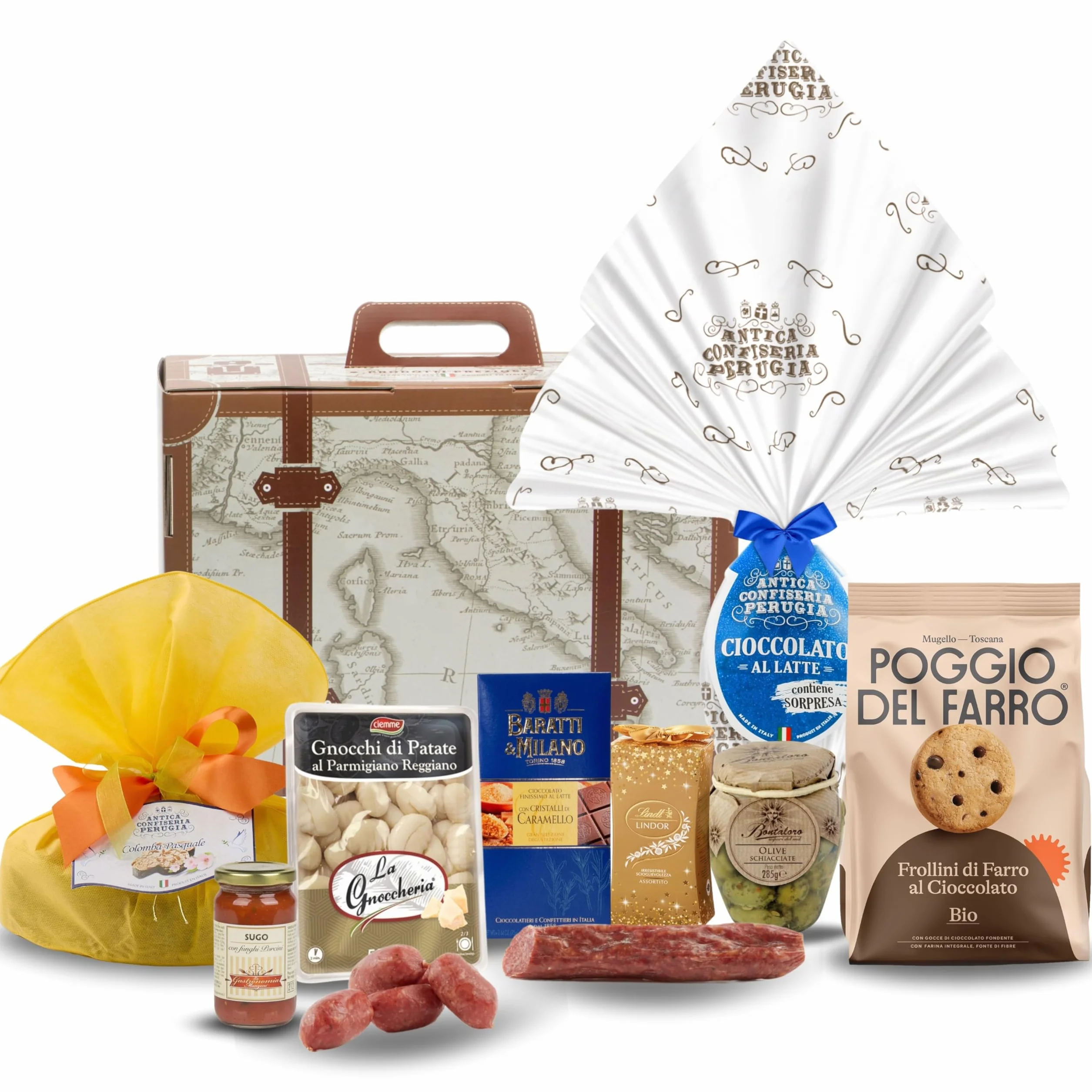 Cesto Pasquale Speciale Italia - Cesto Regalo Alimentare Valigia di Pasqua, Confezione Pasquale con Uovo, Colomba e Specialità Gastronomiche Gourmet [10 pezzi]