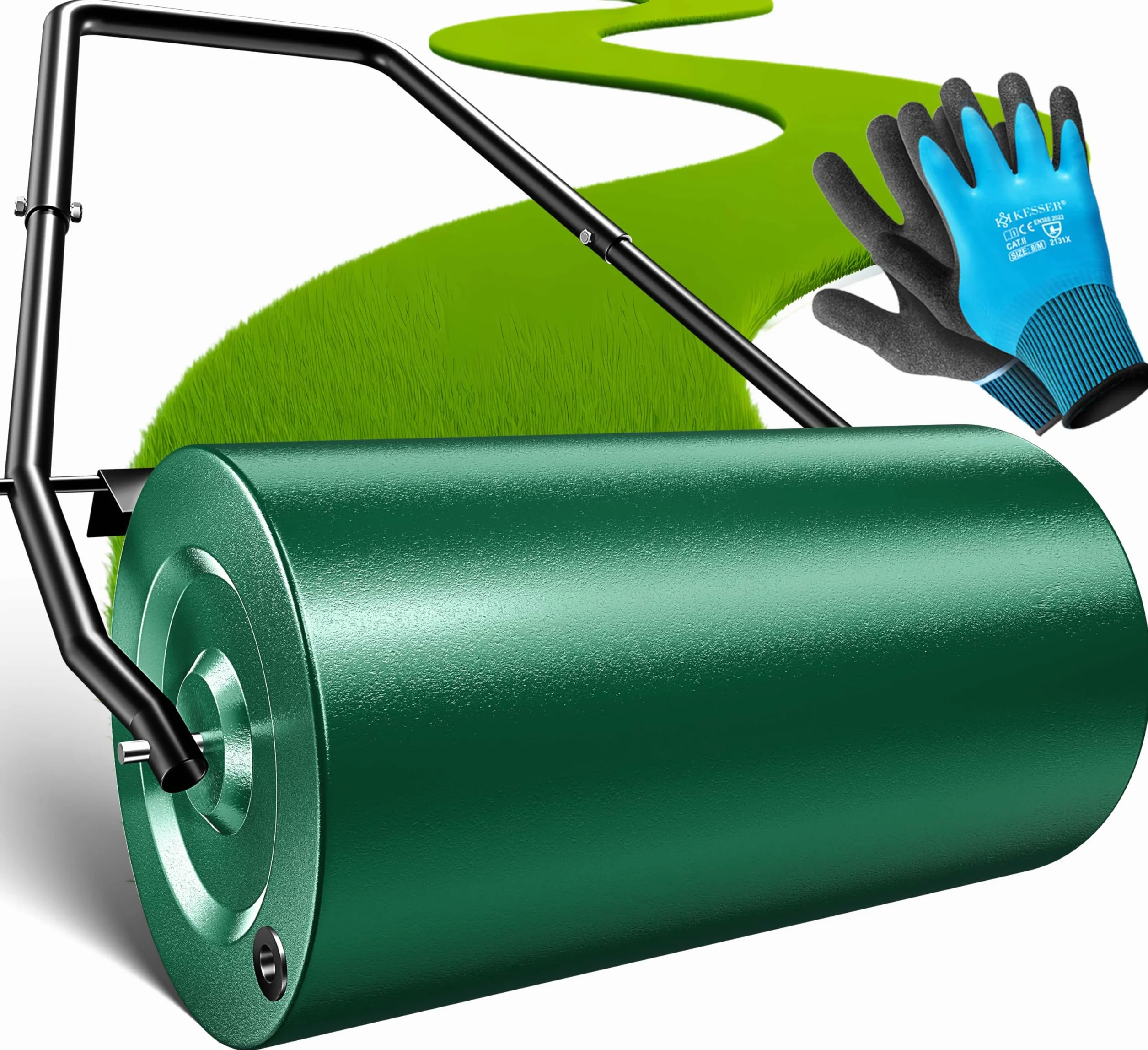 KESSER® - Rullo per Prato 60cm 48l Volume di riempimento in Metallo con deflettore dello Sporco Rullo Manuale Rullo per Giardino Rullo per Campo Rullo riempibile con Acqua/Sabbia 60 kg, Verde