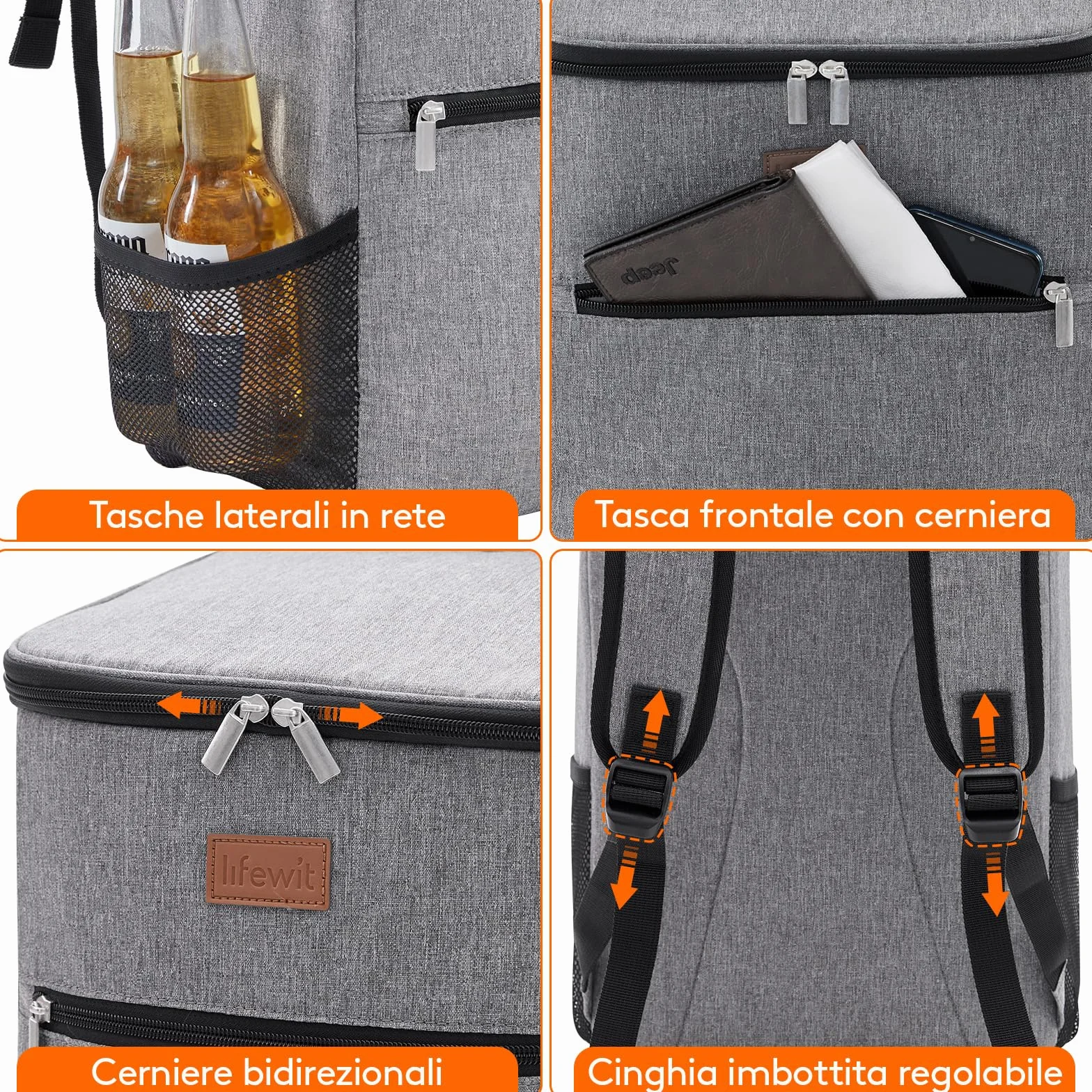 Lifewit Zaino Termico 24L Borsa Frigo Portatile con Scomparto, Borse Termica per Mare Spiaggia Viaggio, Grigio