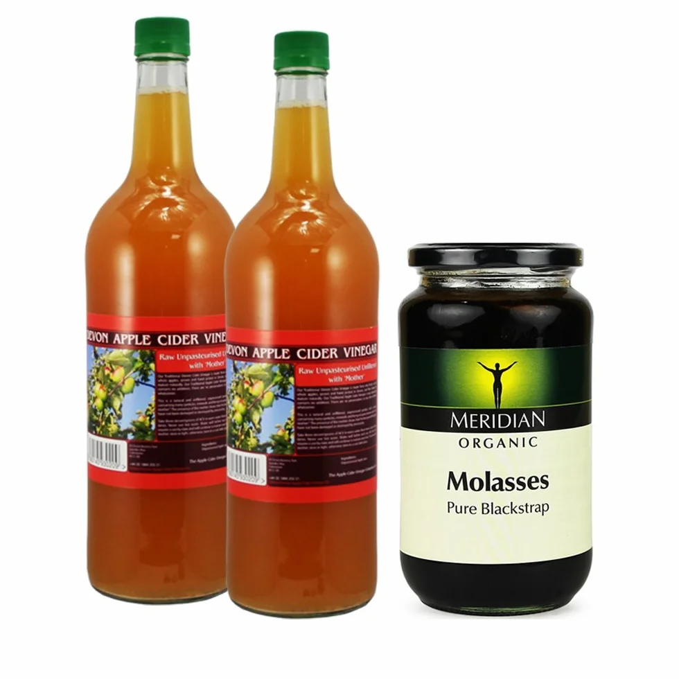 Aceto di sidro di mele con scritta "Mother", bottiglia di vetro naturale e non filtrata, da 1 litro, con 1 melassa biologica Blackstrap da 600 g, confezione da 2