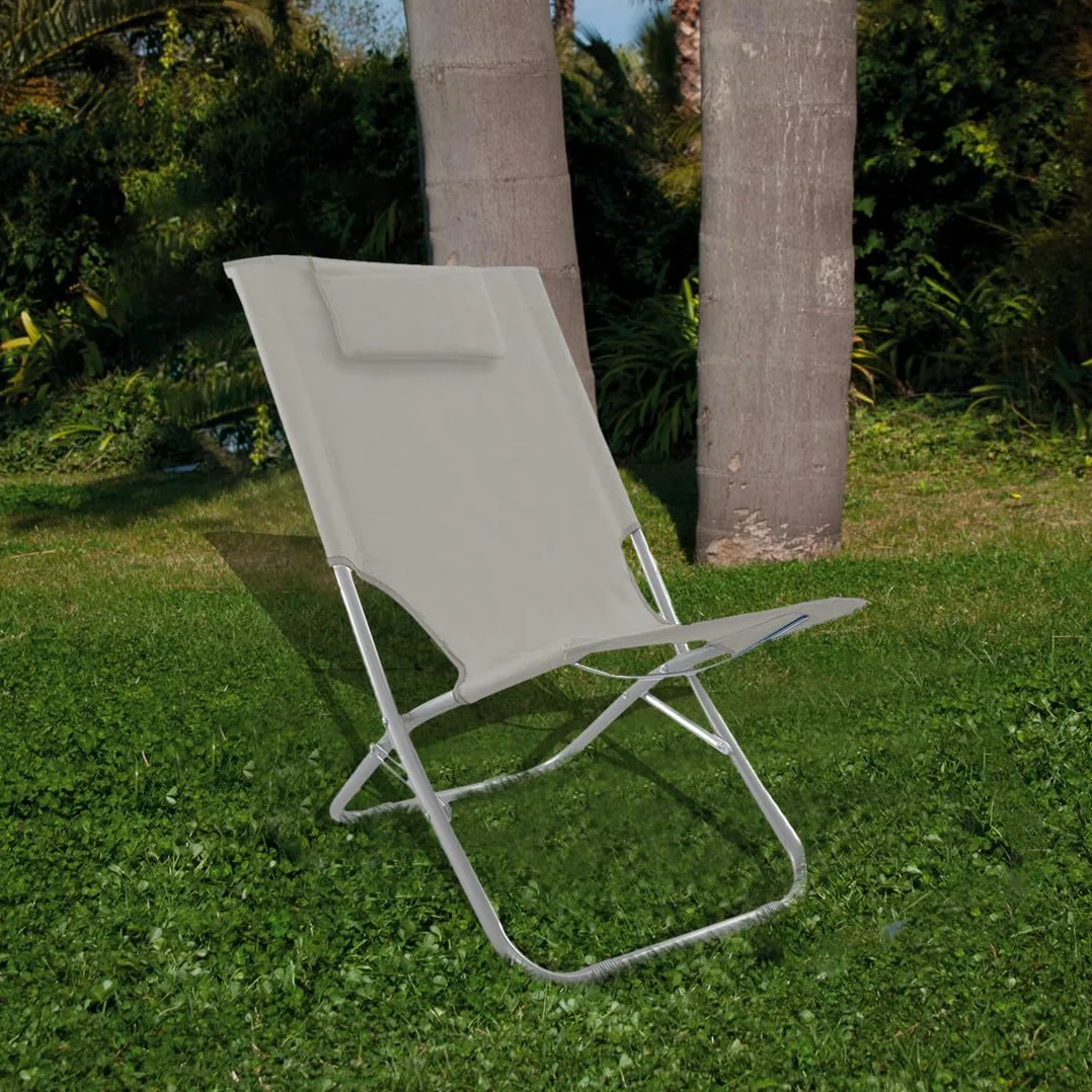 Mediawave Store - Spiaggina Silver Giga pieghevole tessuto in OXFORD 82x48xh52 cm con cuscino (beige)