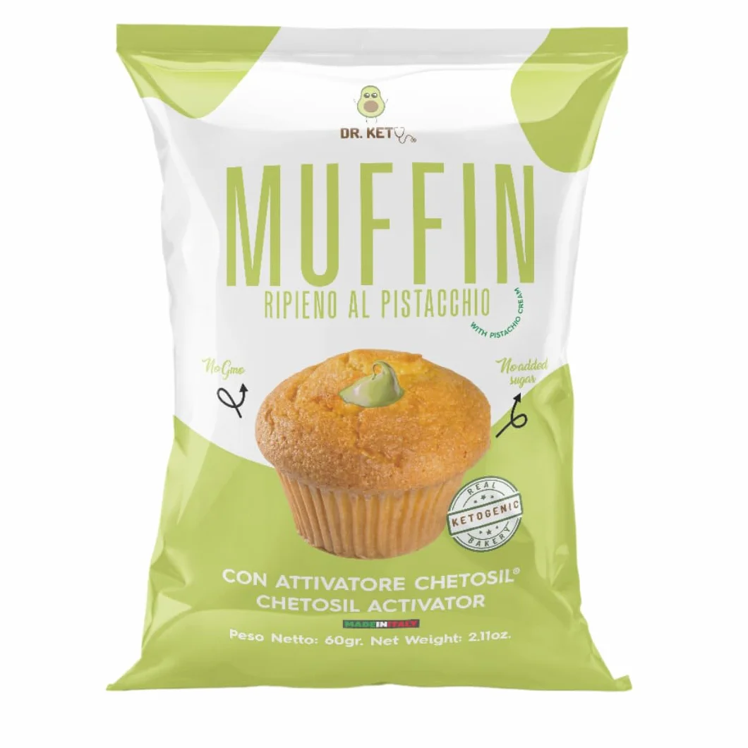 DR.KETO MUFFIN AL PISTACCHIO RIPIENO DI CREMA AL PISTACCHIO - Muffin Chetogenico Con attivatore Chetosil™ a base di Olio MCT (Box da 10 pezzi da 60g)