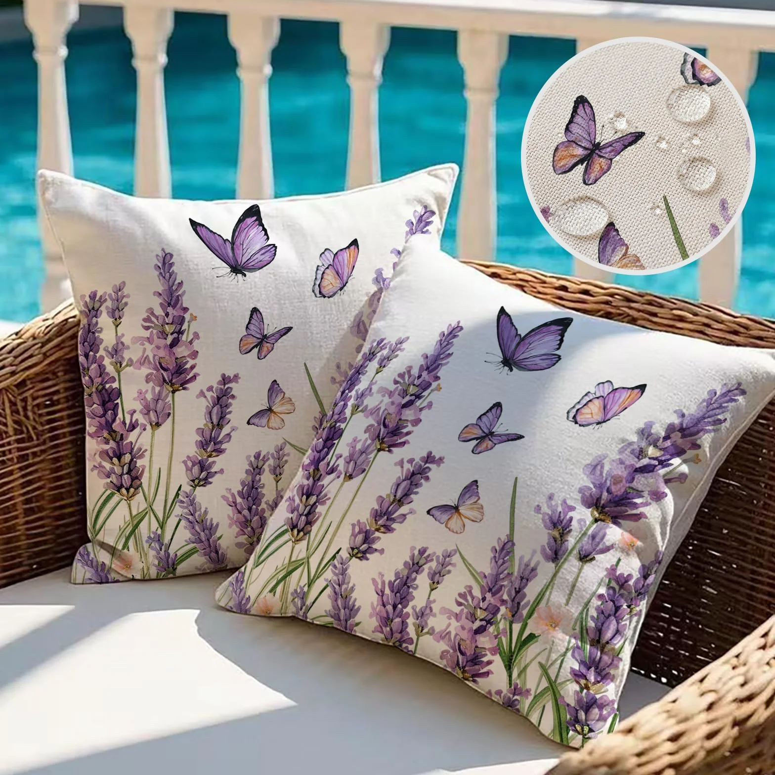 Set di 2 federe per cuscino per esterni, 30 x 50 cm, con fiori viola, resistenti alle intemperie, estive, moderne, per giardino, divano, soggiorno, camera da letto, motivo double face