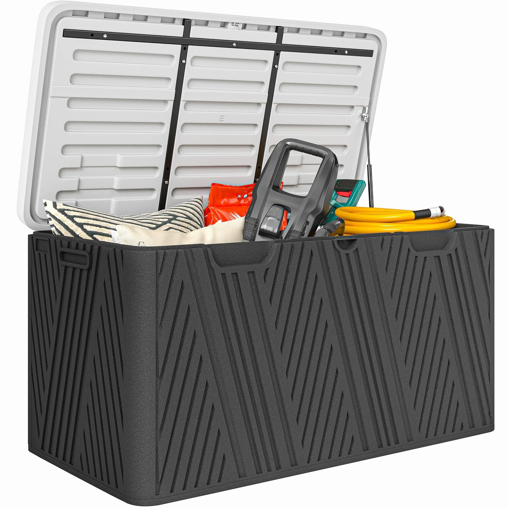 Outsunny Baule da Esterno da 380L Impermeabile in HDPE, Cassapanca Contenitore da Esterno con Coperchio a Leva e 2 Maniglie Laterali, Protezione UV, 115x60x60 cm, Nero e Grigio