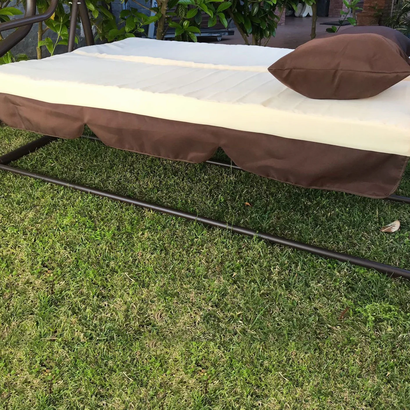 FP-TECH DONDOLO DA GIARDINO 3 POSTI CON TETTO PARASOLE DIVANO LETTO ALTALENA INCLINABILE, TESSUTO, METALLO