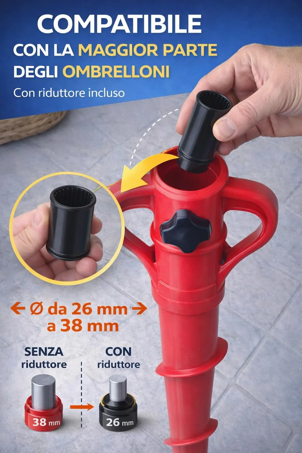 Generico Trivella Ombrellone da Spiaggia – Supporto Anti-Vento per Sabbia e Terra – Punta Avvitabile Rinforzata – Facile Installazione – Compatibile con Ombrelloni Standard – Made in Italy