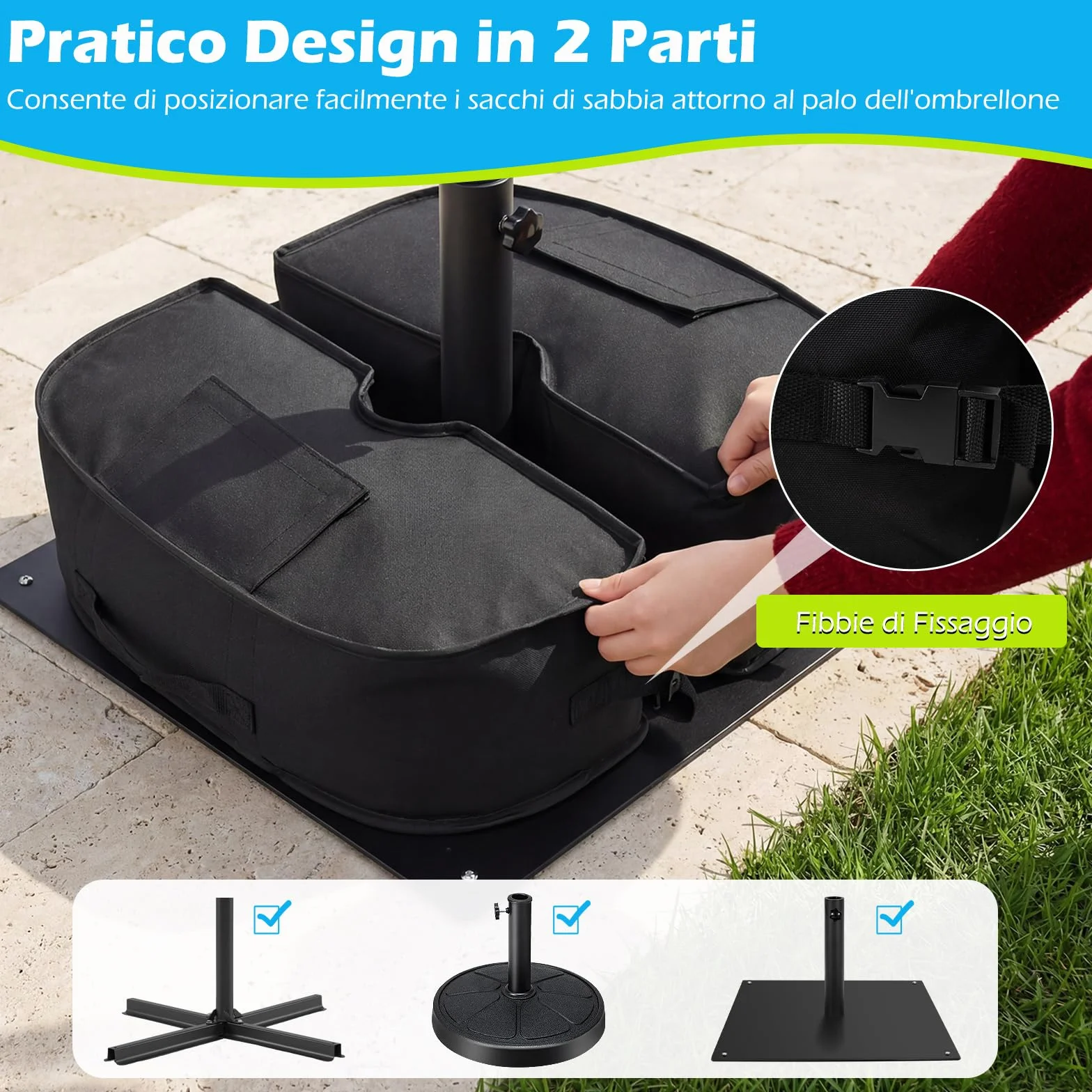 COSTWAY Sacchi di Sabbia per Ombrellone da Giardino, Pesi per Base Ombrello, Universale, Portatile, Staccabile, Rempibile Fino a 40 kg, in Tessuo Oxford, per Balcone, Cortile (Modello 1,Nero)