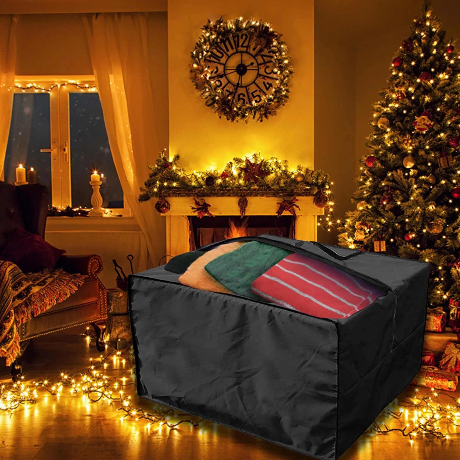 Kaxenig Custodia Impermeabile per Cuscini da Esterni, Tessuto Oxford 210D, Resistente all'Acqua, Nero, 81 cm x 81 cm x 61 cm
