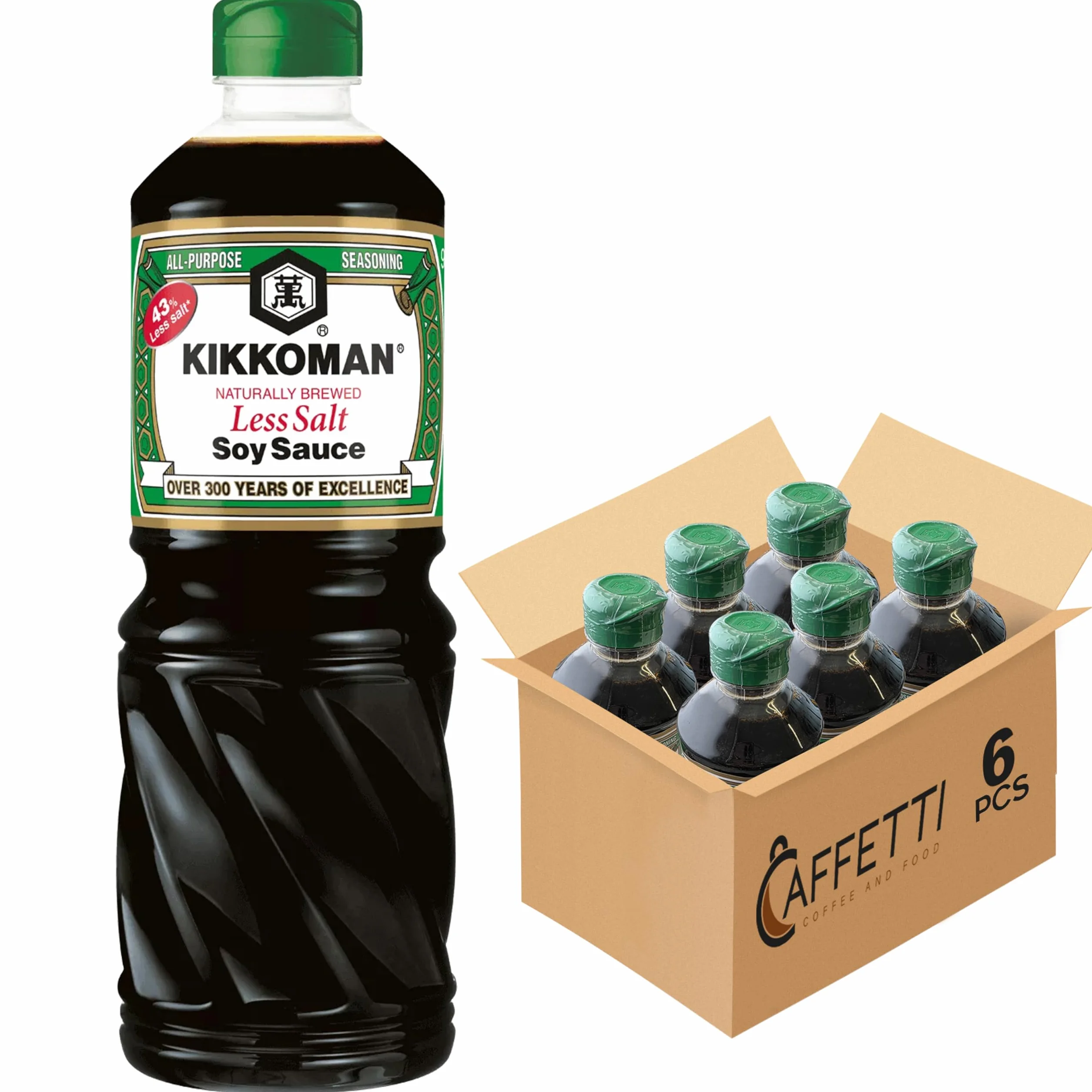 6 x Salsa di Soia da 975 ml, Soy Sauce Less Salt, a Basso Contenuto di Sale, Multipack Formato Convenienza - 6 pz x 975 ml