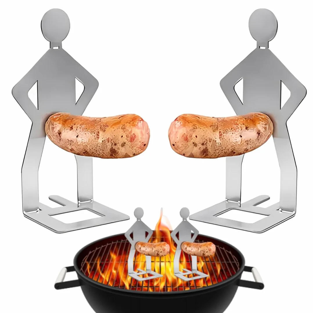 2 Pezzi Porta Salsicce in Acciaio Inox, Creativo Supporto per Salsicce a Forma di Uomo, Accessori per Barbecue a Gas, Strumenti Hot Dog BBQ per Campeggio e Cucina Outdoor