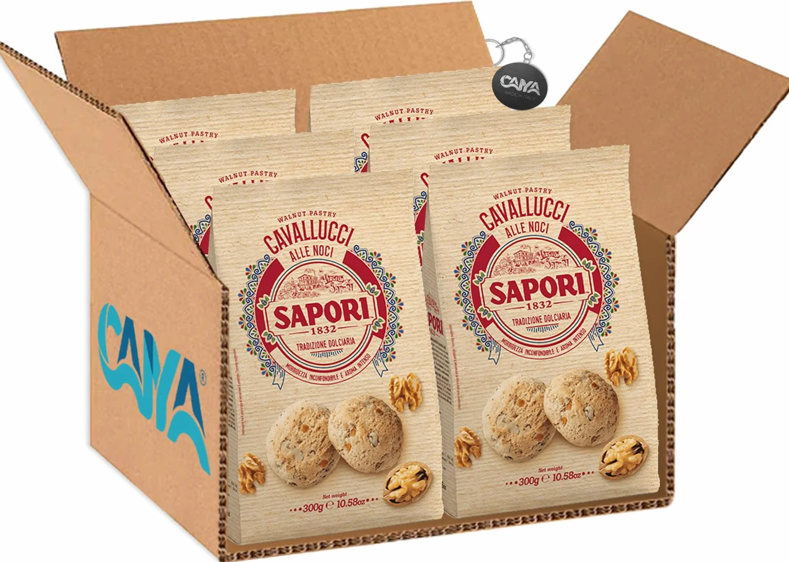 Sapori Cavallucci alle Noci Dolcetti con Frutta Candita, noci, spezie e miele 300g [CAIYA® BOX da 6 Confezioni]