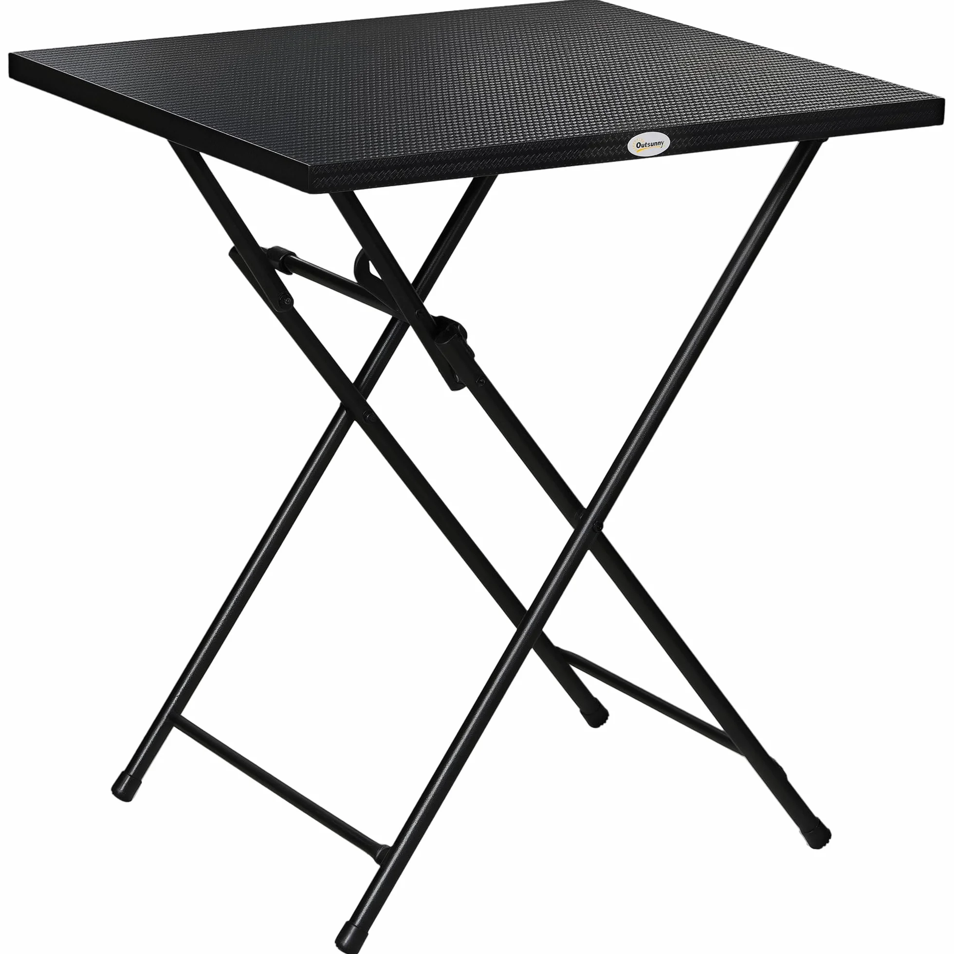 Outsunny Tavolino Pieghevole Quadrato con Piedini Antiscivolo, Tavolino da Esterni in Acciaio, 60x60x71 cm, Nero