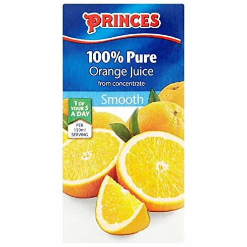Confezione da 27 Princes 100% puro succo d'arancia concentrato liscio 200ml