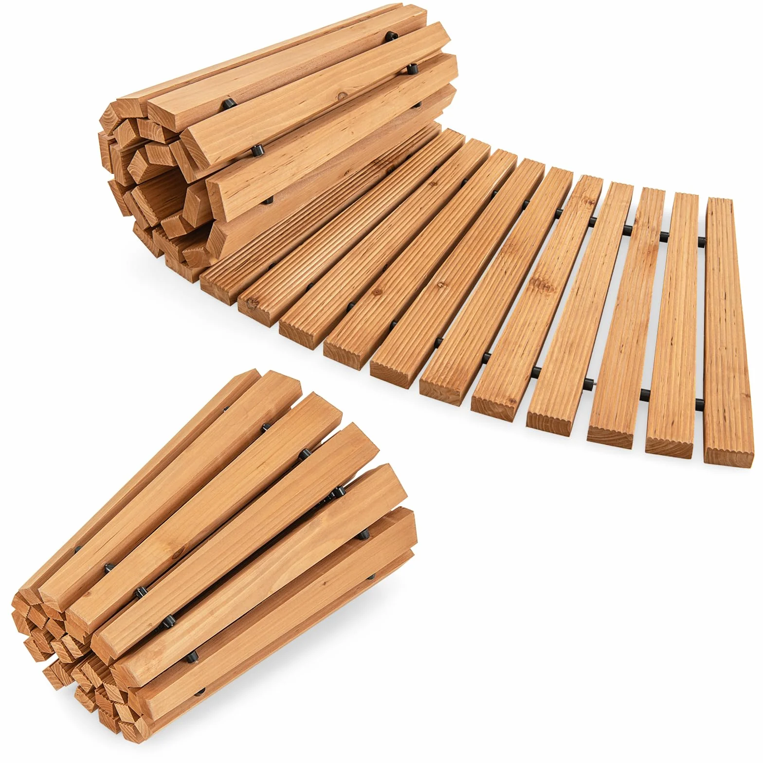 COSTWAY Sentiero da Giardino in Legno, Passerella Curvo da Esterno con Superficie Antiscivolo e Fili Metallici, Design Arrotolabile, per Patio Cortile e Spiaggia, Naturale (216 x 53 cm)