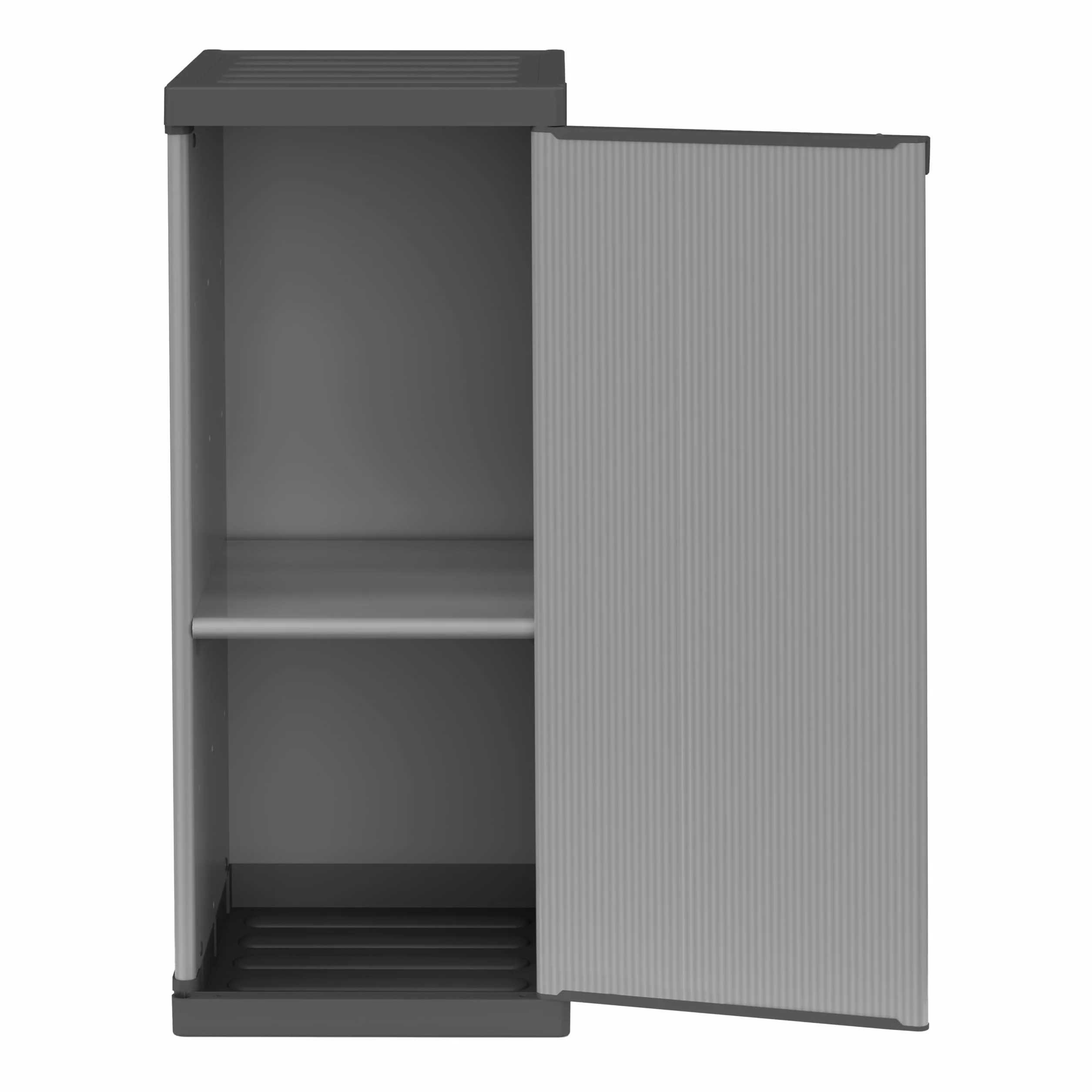 Mongardi: Armadietto in resina di PVC e PP, 1 Anta, 1 Ripiano, Facile da Montare, Modular System, Resistente, Adatto ad ambienti Interni ed Esterni, 34L x 40P x 85H cm, Grigio e Nero