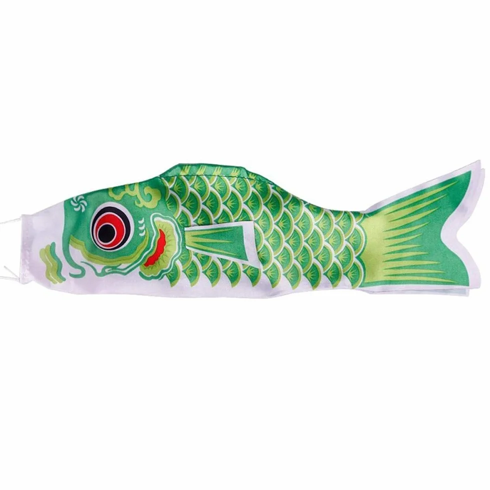 Bandiera a forma di carpa in stile giapponese, 40/70/100 cm, decorazione da appendere per esterni, decorazione da giardino e cortile (100 cm verde)