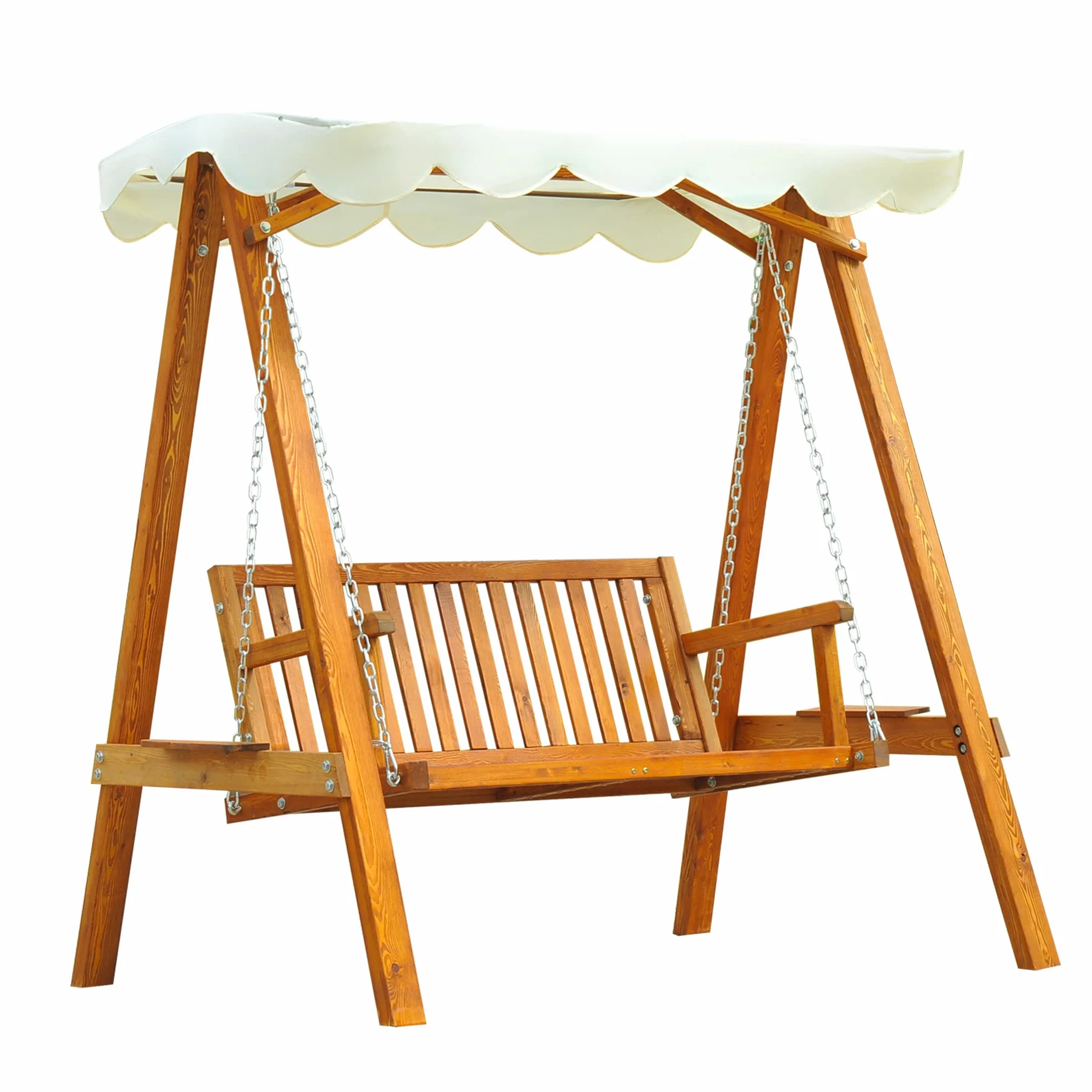 Outsunny Dondolo da Giardino Stile Classico Legno Massello di Pino Conforme alle Norme di FS Tettuccio Parasole in Tessuto di Poliestere con Rivestimento di PA 162x130x185cm 240kg