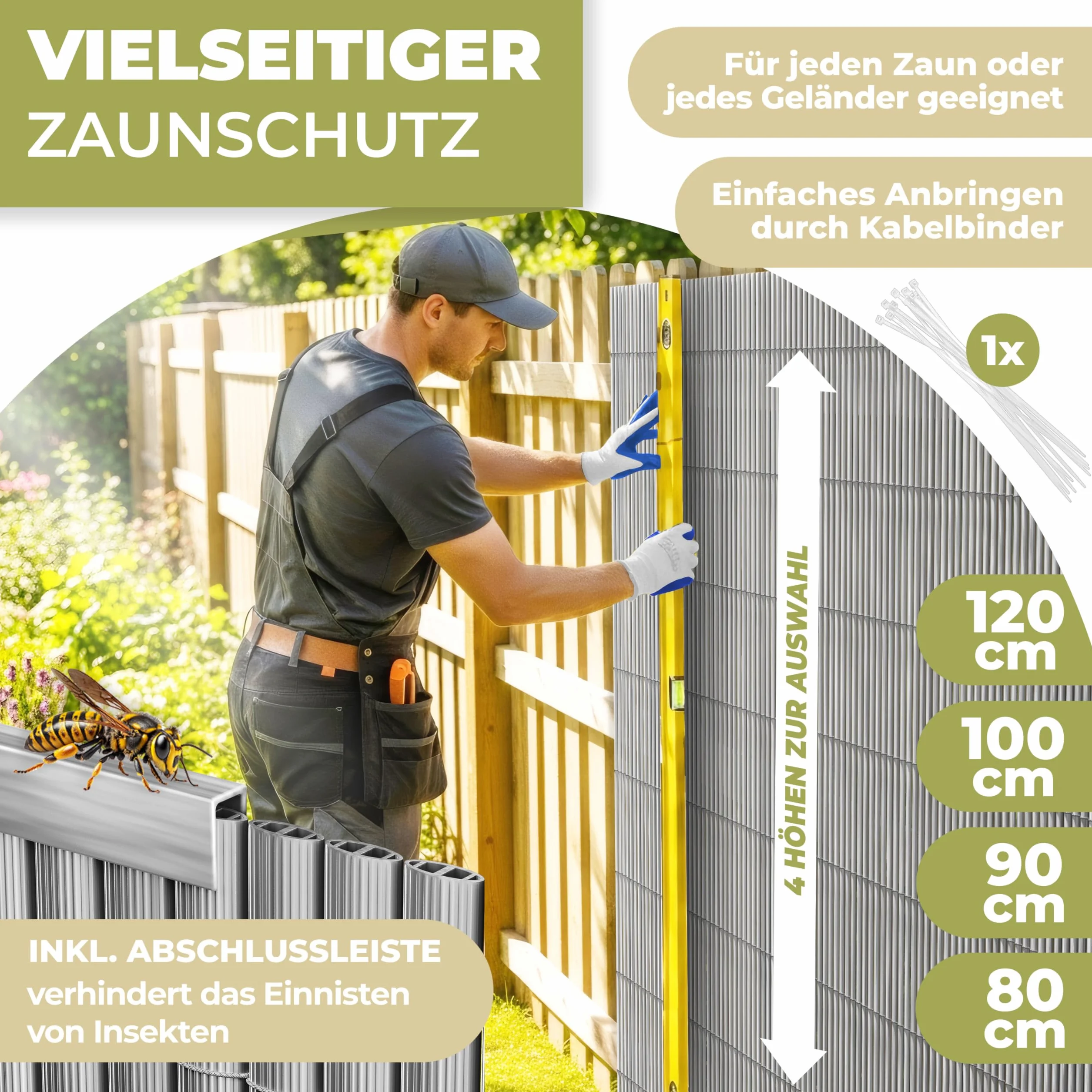KESSER® - Recinzione frangivista in PVC per esterni, 120 x 400 cm, copertura per balcone, protezione dal vento, lamelle rinforzate per balcone e terrazza, con fascette, copertura e guanti, colore