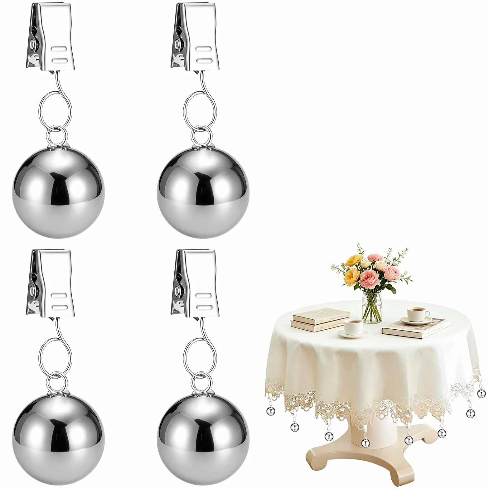 AiQInu 4 Pezzi Fermatovaglia da Tavola in Acciaio Inox, 65g Pesi per Tovaglia, Ferma Tovaglia Anti-Vento per Picnic, Barbecue, Matrimoni, Feste