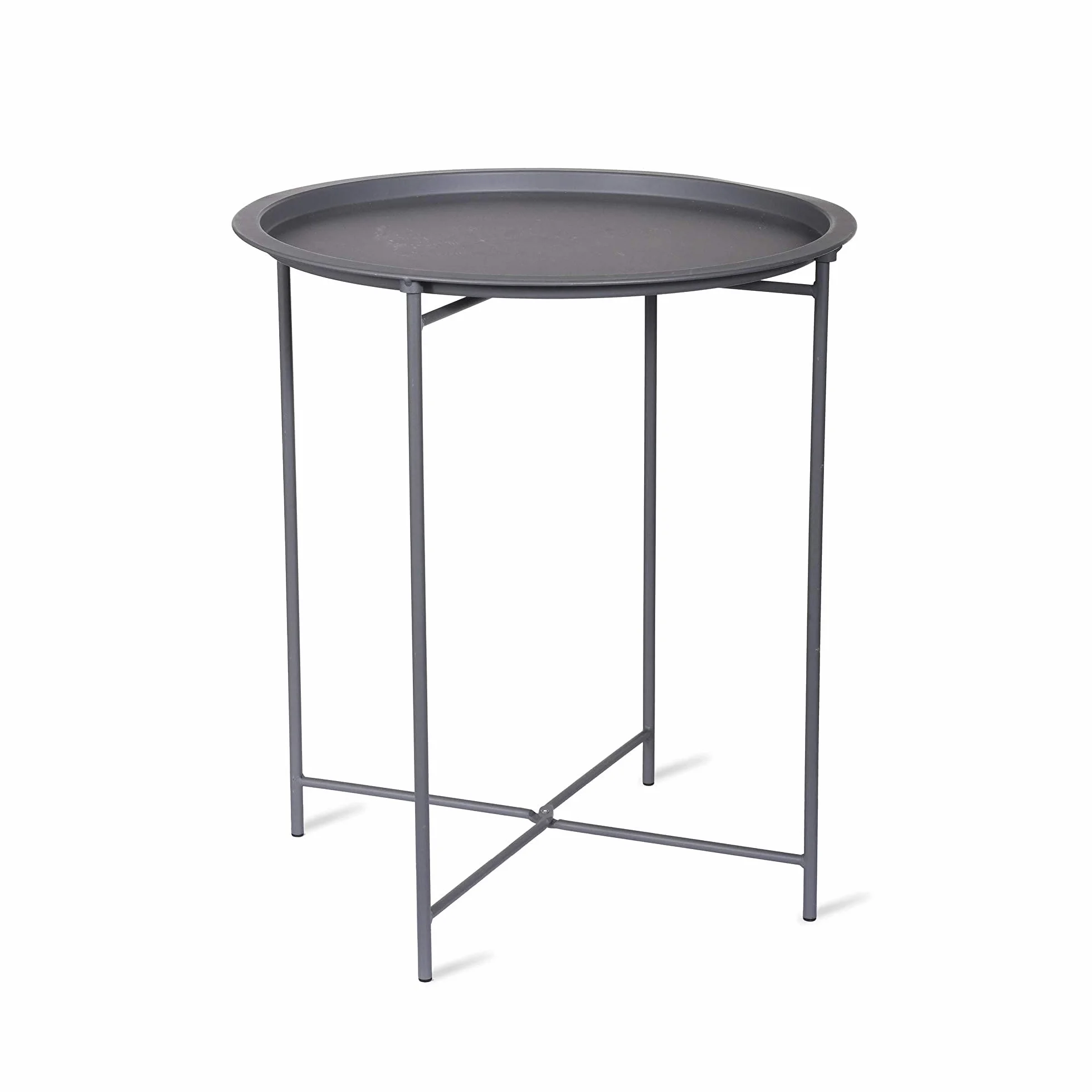 CKB LTD tavolino rotondo pieghevole da esterni e interni con vassoio rimovibile, in acciaio verniciato a polvere, singolo tavolo da giardino, per arredamento, colore grigio antracite