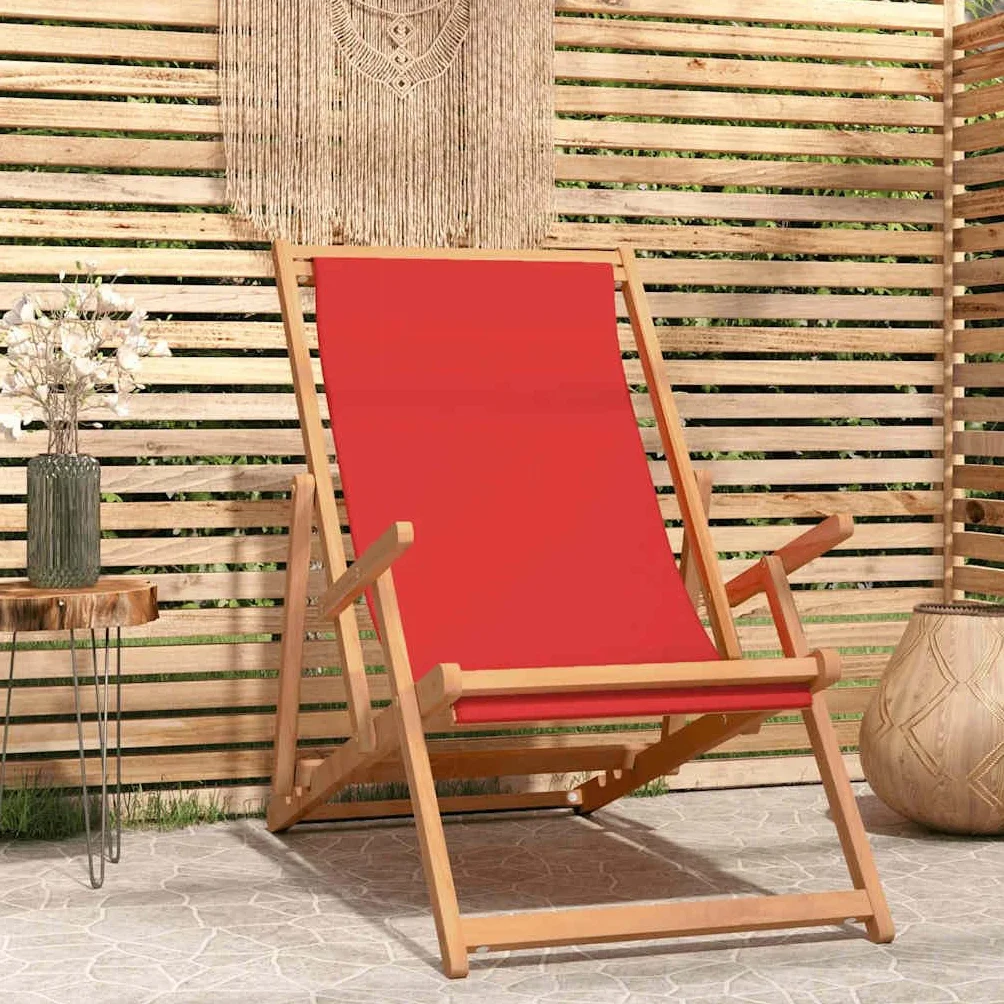 vidaXL Sdraio Pieghevole da Spiaggia in Legno Massello di Teak Rossa