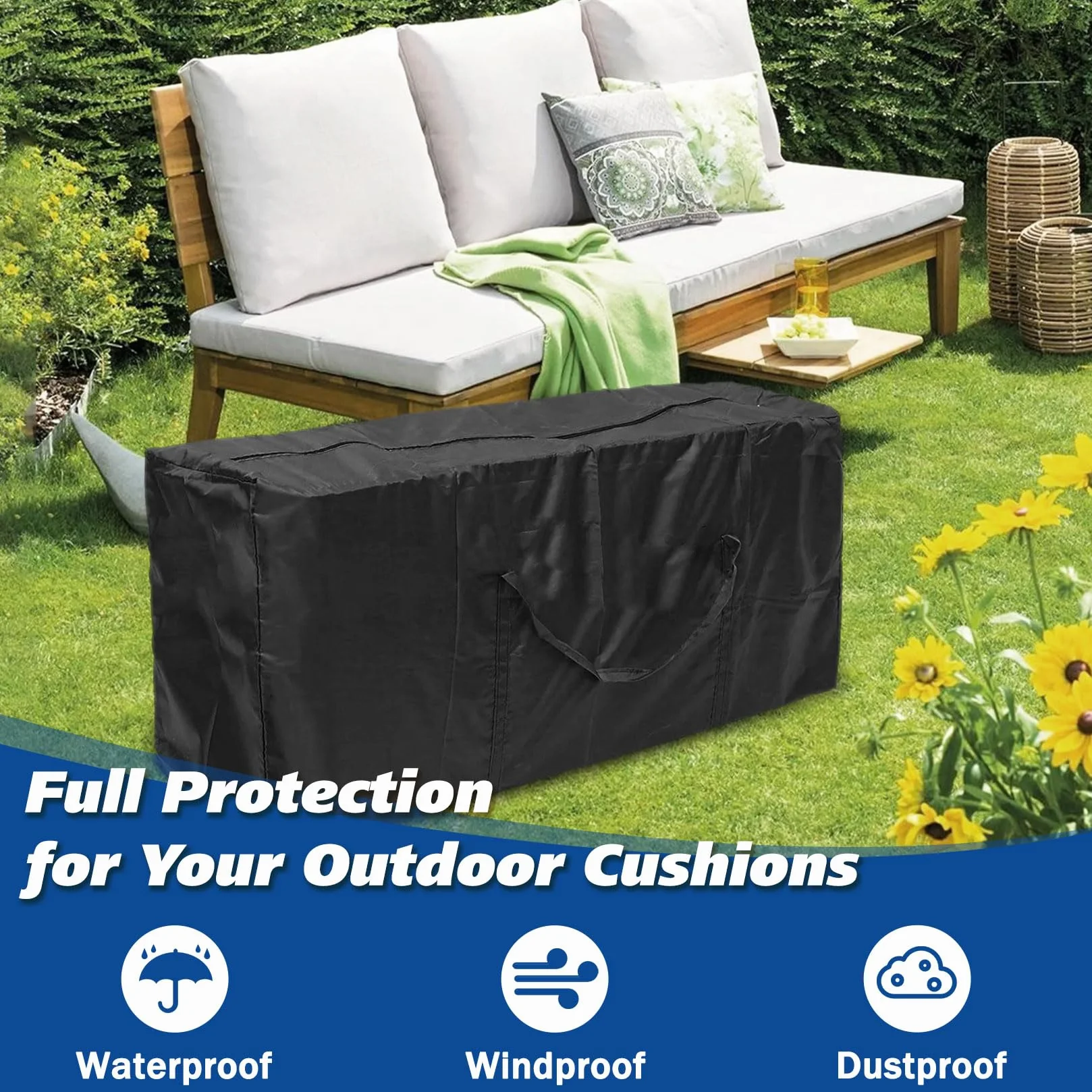 Borsa per cuscini da giardino, 173 x 76 x 51 cm, 210D, impermeabile, con maniglia per albero di Natale