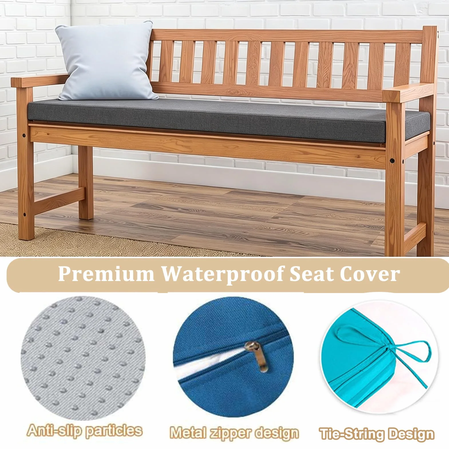 Generico Fodera Impermeabile per Cuscini da Divano per Esterni Mobili da Giardino, Fodera per Seduta Rimovibile con Cerniera per Uso Interno Ed Esterno Arredamento da Patio,Bianca,60x60x8cm