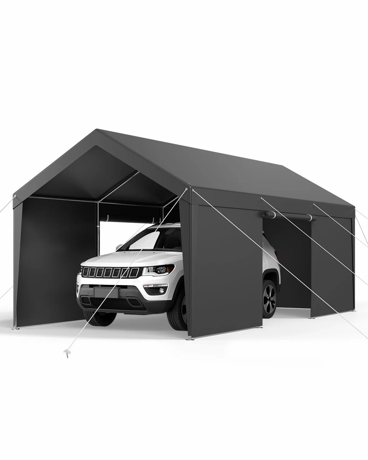 VEVOR Posto Auto Coperto Esterno, Riparo per Auto 3,05 x 6,09 x 2,87 m, Tettoia Potabile con Pareti Laterali e Porta Rimovibili, Resistente ai Raggi UV e all'Acqua, per Auto e Barca, Grigio