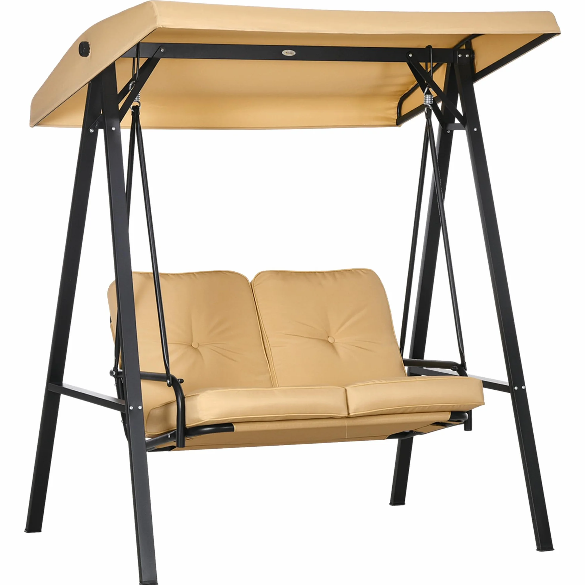 Outsunny Dondolo da Esterno con Tettuccio Regolabile e Cuscini, Dondolo 2 Posti in Acciaio e tessuto Teslin, 145x116x172 cm, Beige