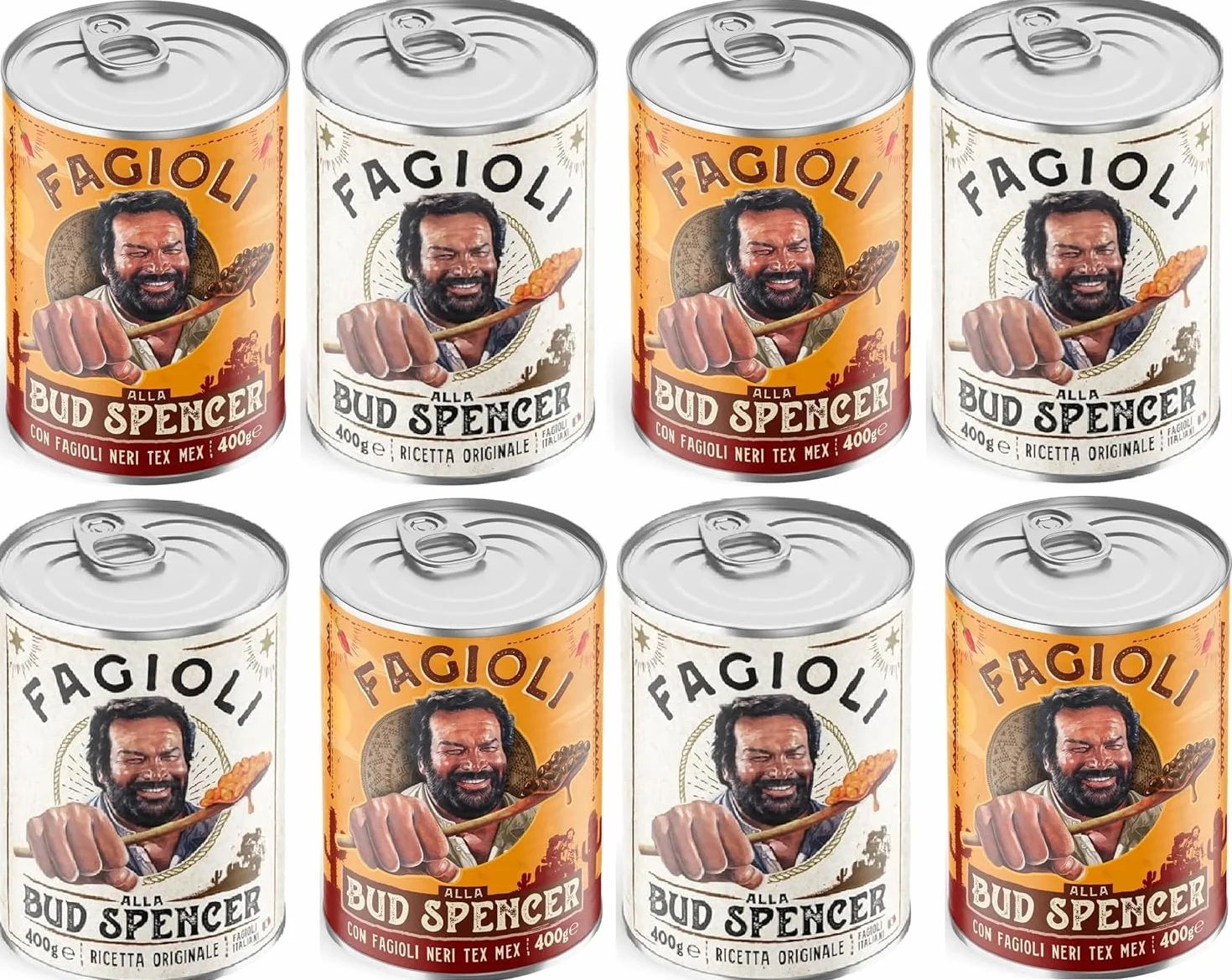 Fagioli alla Bud Spencer 8 lattine da 400 g: 4 lattine di Fagioli Ricetta Originale + 4 lattine di fagioli ricetta Tex-Mex