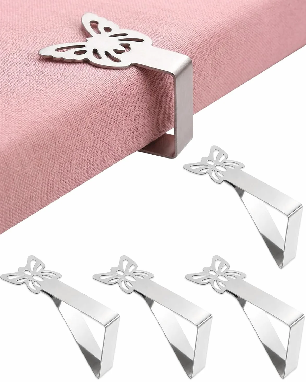 Fermatovaglia da Tavola 4 Pezzi Farfalla Acciaio Inossidabile, Clip Antivento Antiscivolo per Esterno, Giardino, Picnic, Ristorante