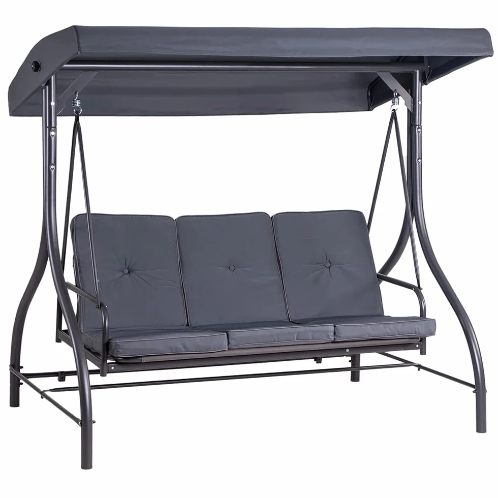 Hortan Dondolo Altalena XL 3 Posti Con Funzione Letto, Tetto Parasole Regolabile, Struttura In Acciaio E Tessuto Impermeabile, Per Arredo Giardino, Terrazzo e Balcone