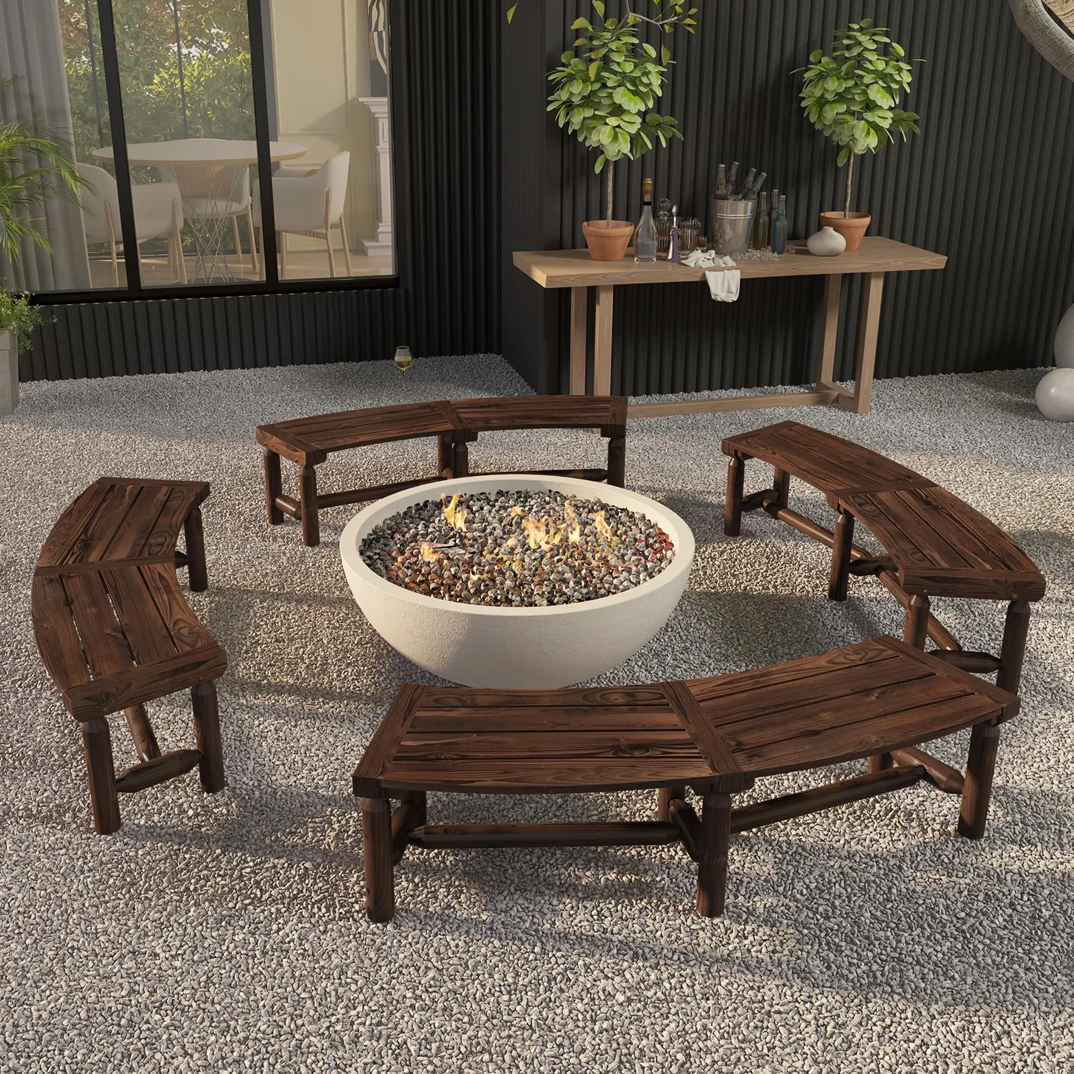 GIANTEX Panca da giardino resistente alle intemperie, in legno massiccio carbonizzato, portata fino a 325 kg, curva, 139 x 36 x 41 cm, QS44623DE