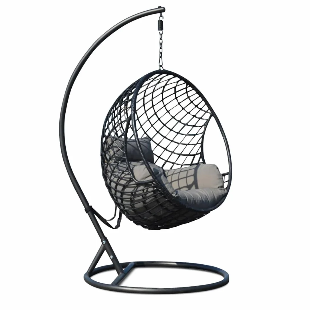 Poltrona Sospesa Lita – Sedia a Uovo in Rattan PE, Struttura in Acciaio, Cuscini Imbottiti, Design Ergonomico per Giardino, Terrazza e Interni