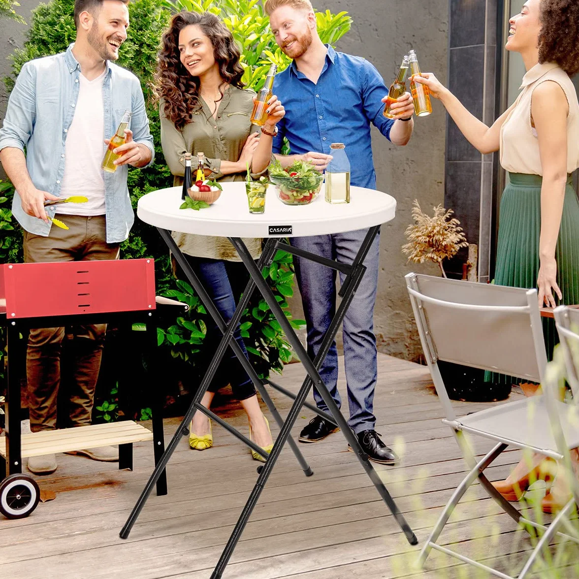 Casaria® Tavolo da Bar Ø 72 cm Tavolino Rotondo Pieghevole da Giardino per Feste Altezza 110 cm in Metallo Bianco