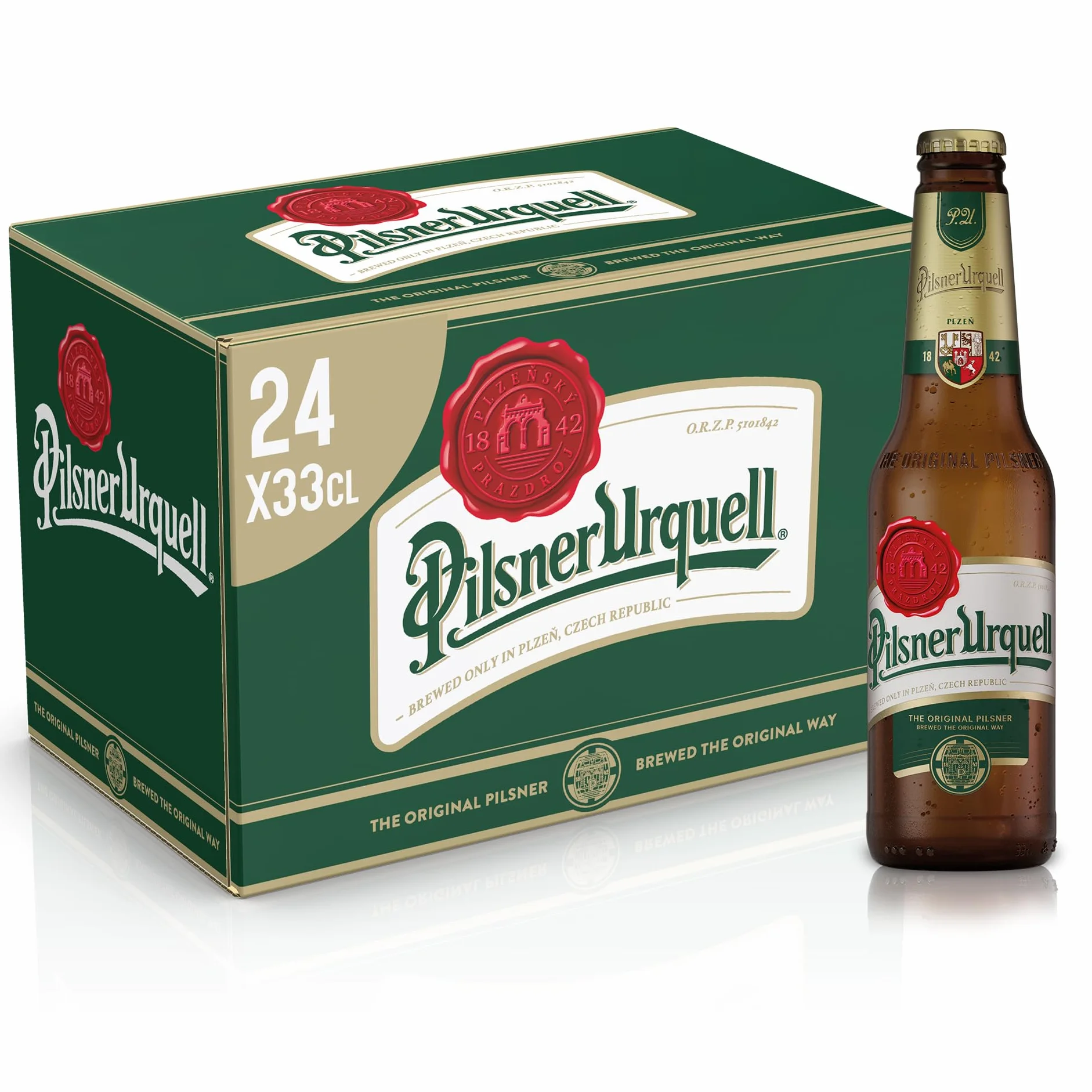 Pilsner Urquell Birra Pils, Cassa Birra Con 24 Birre In Bottiglia Da 33 Cl, 7.92 L, Gusto Pieno Intensamente Luppolato, Gradazione Alcolica 4.4% Vol