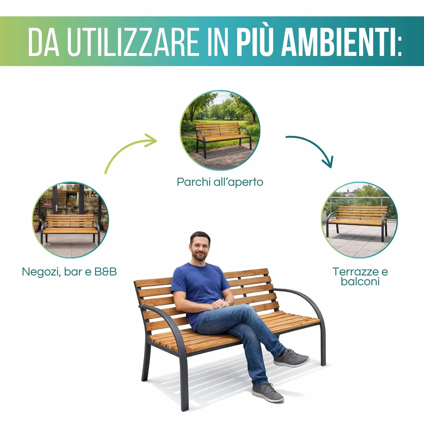 PALUPLUS Panchina da Giardino in Legno di Abete, Misura 120x53x84 cm, Panca da esterno a 2 posti con struttura e braccioli in acciaio e 12 doghe, Portata Massima 200 kg -9451C -11,5
