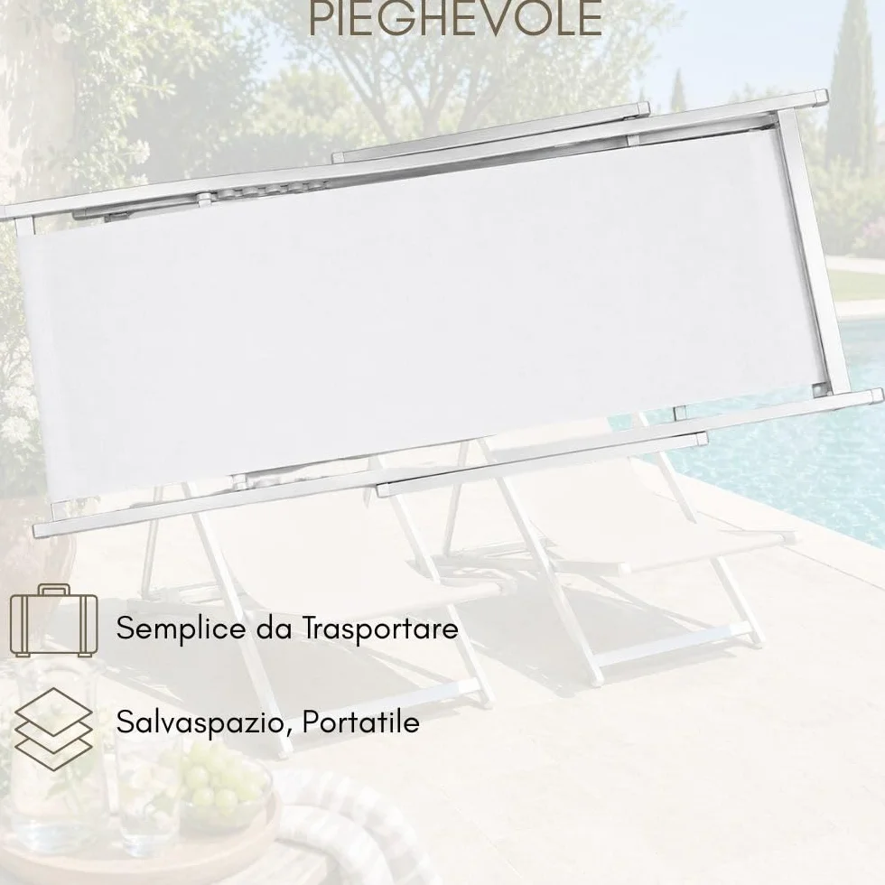 ZIK Set 2 Sedia Sdraio Pieghevole da Giardino Esterno, Cuscino Rimovibile, Schienale Regolabile, Poltrona Relax Reclinabile, Alluminio e Textilene per Piscina Spiaggia (Bianco)