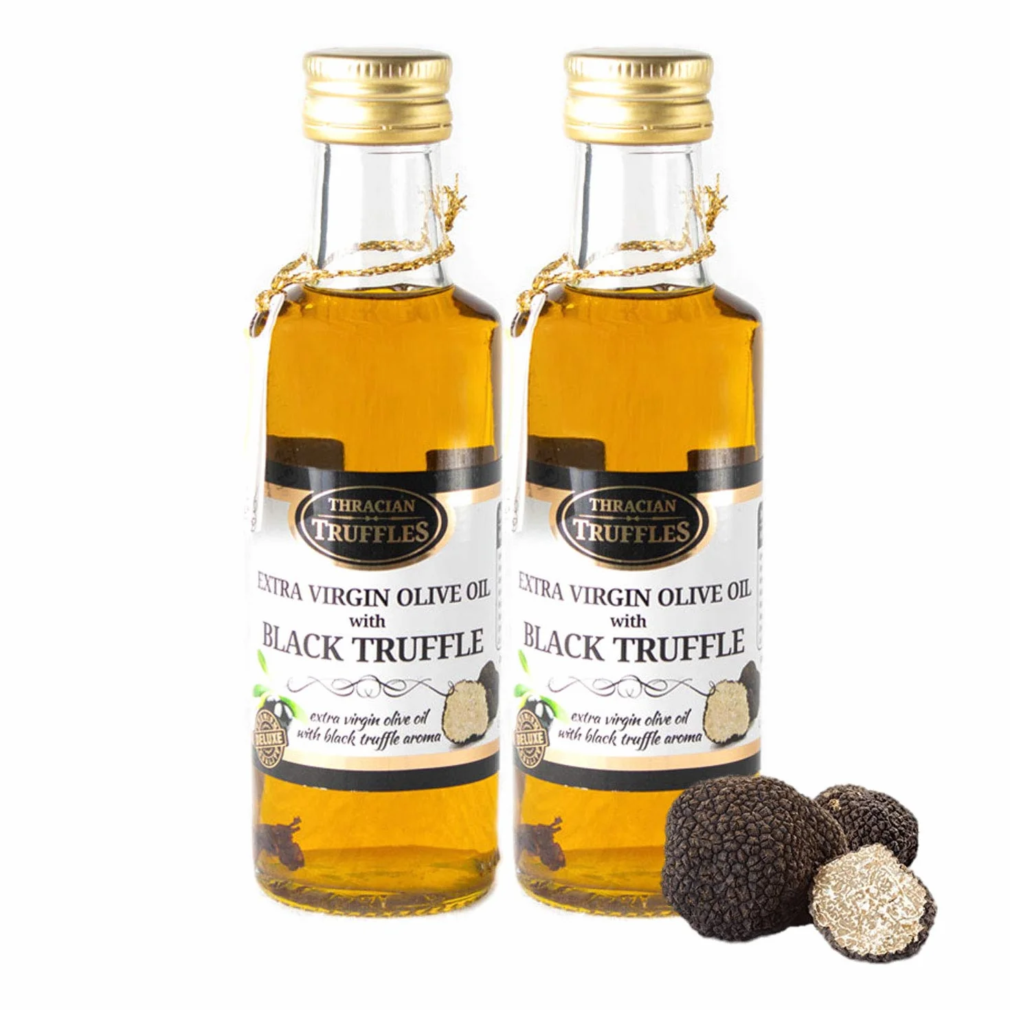 Olio di Tartufo nero, Black truffle oil, Tartufo nero in Olio Extra Vergine di Oliva, Tuber aestivum Vitt, Utilizzato nei ristoranti e da cuochi Professionisti, Condimento gourmet 2 x 100ml