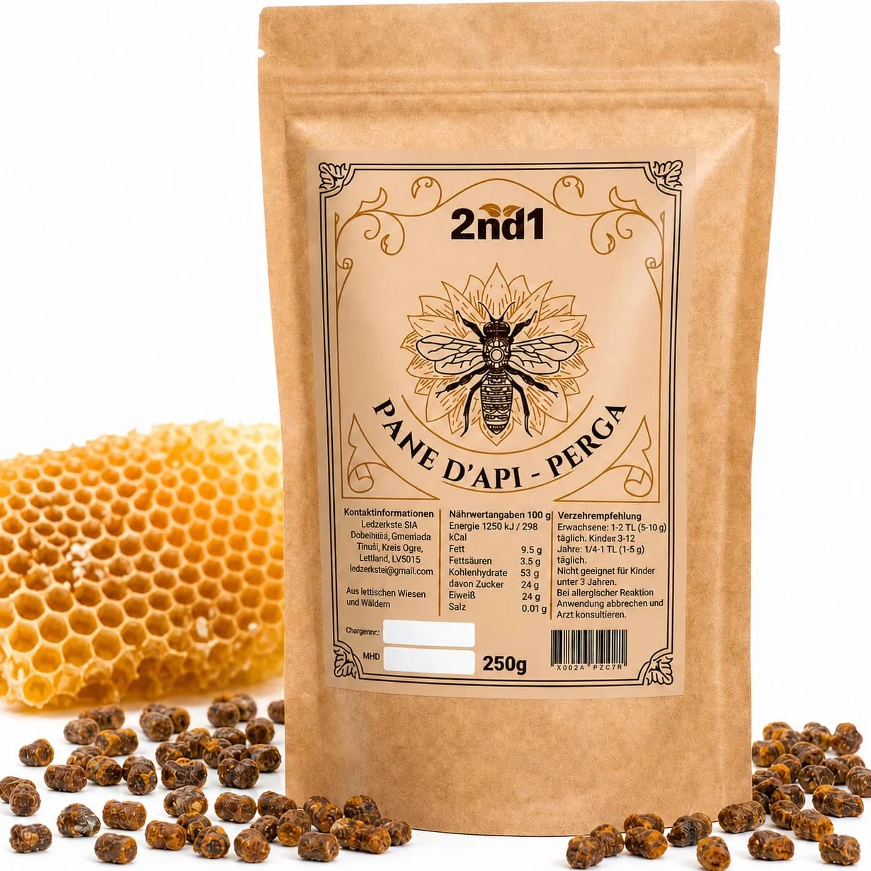2nd1 – Pane d’Api Naturale, Polline Fermentato, Raccolto da Apicoltori, con Vitamine e Minerali, per una Dieta Equilibrata, Supporta il Sistema Immunitario, Ideale per Smoothie e Muesli