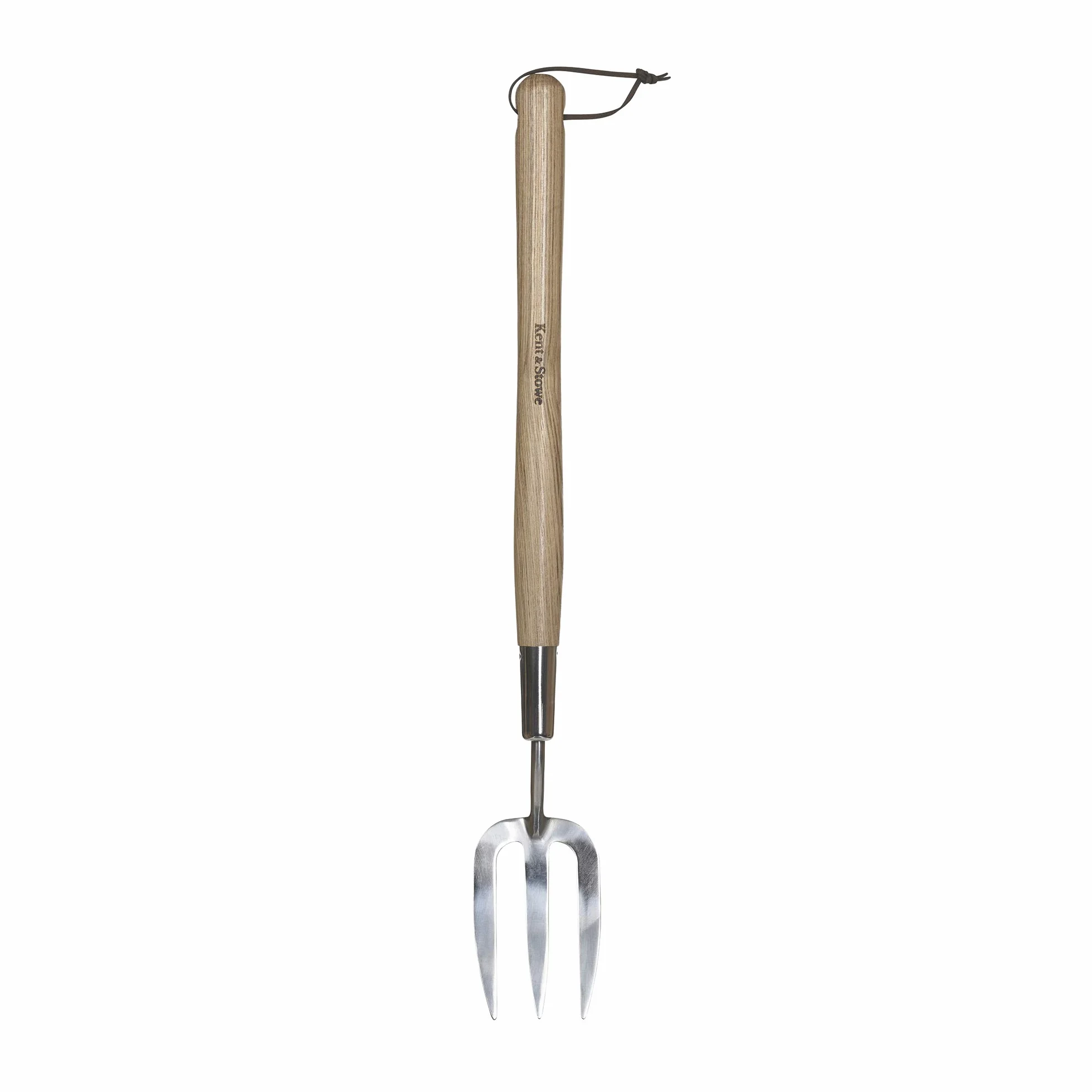 Kent & Stowe Forchetta lunga da giardino – Forcone giardinaggio in acciaio inossidabile, rastrello con manico lungo in frassino, lunghezza: 58,5 cm