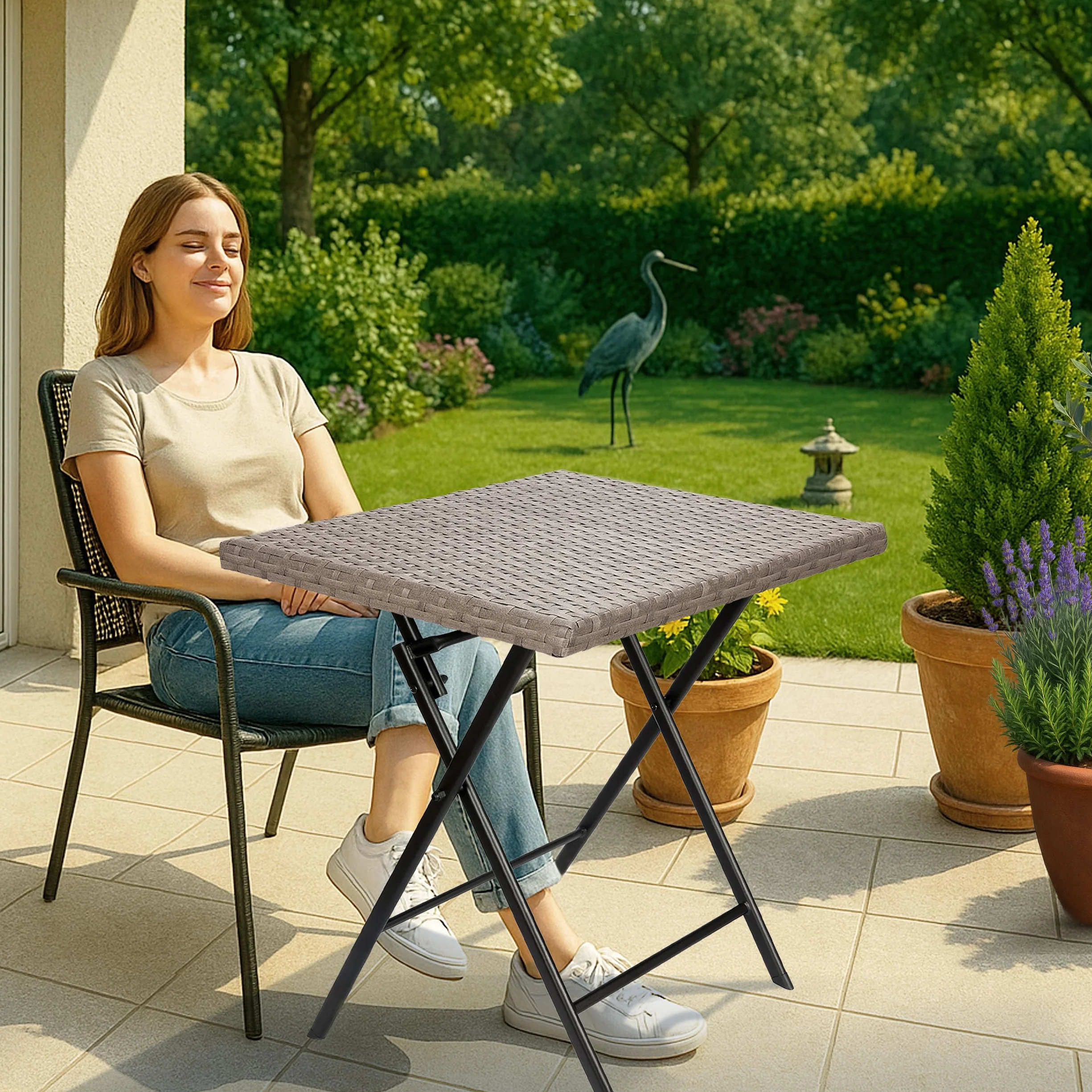 BRUBAKER Tavolo da giardino Toscana, 58 x 58 cm, resistente alle intemperie, in polyrattan e metallo, pieghevole, per balcone, terrazza e tavolo da bistrot, colore grigio